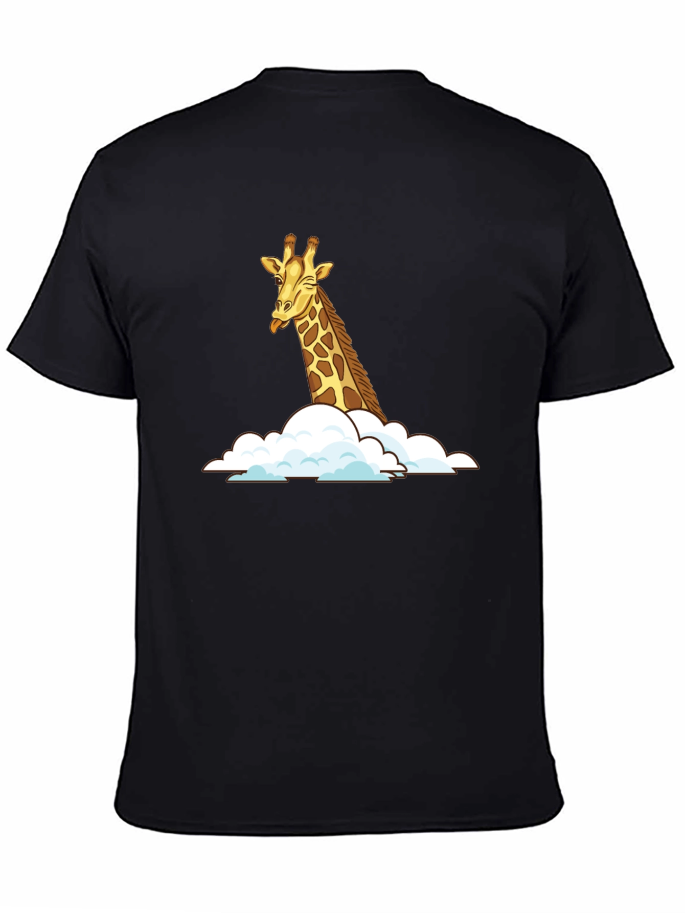Giraffe in Clouds Black T-Shirt