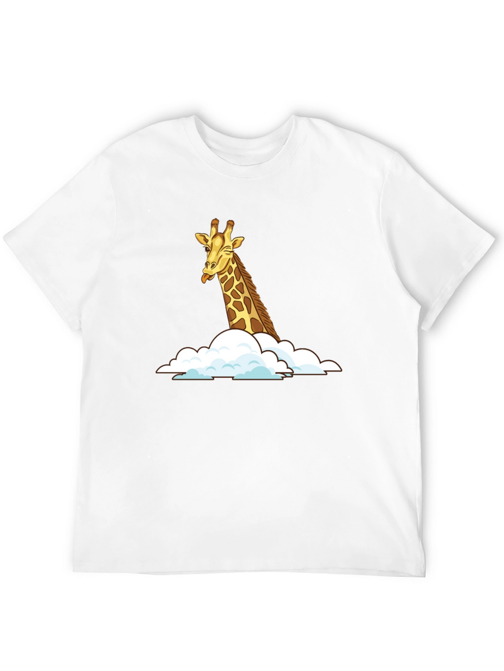 Giraffe in Clouds Black T-Shirt