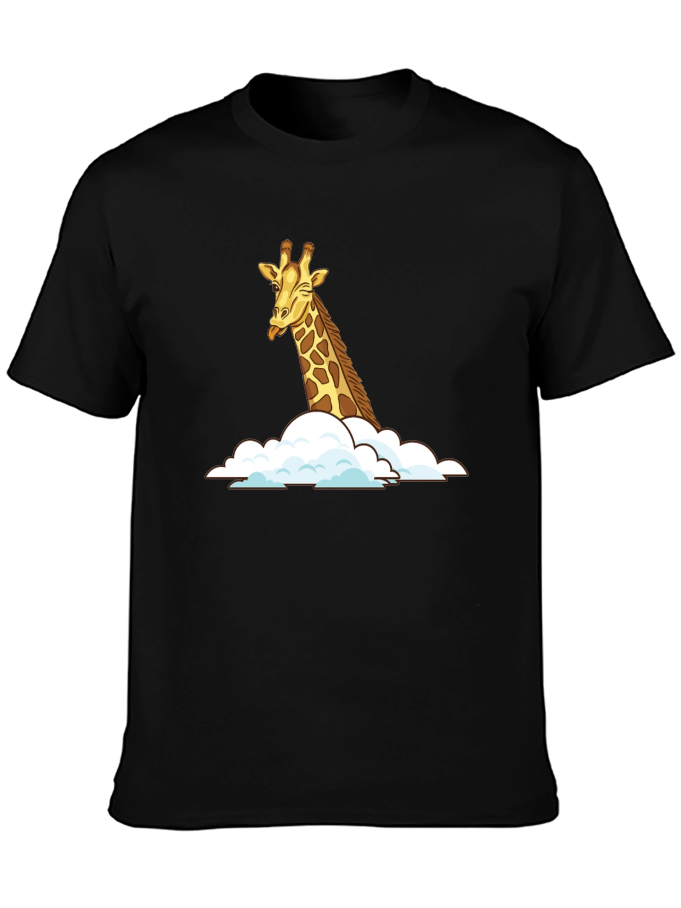Giraffe in Clouds Black T-Shirt