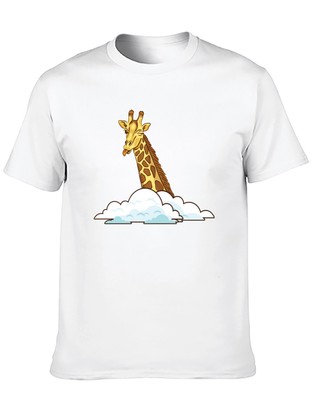 Giraffe in Clouds Black T-Shirt