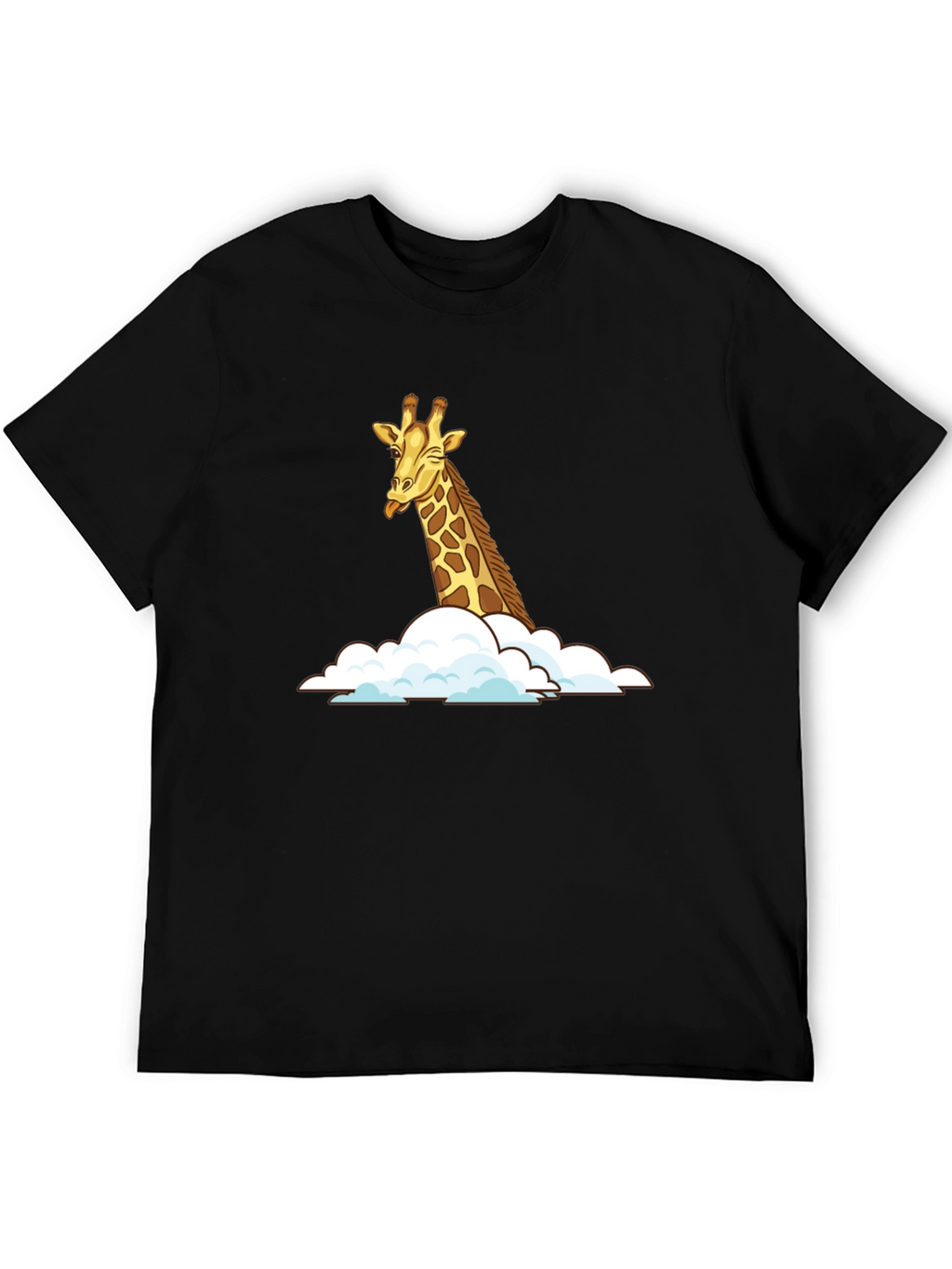 Giraffe in Clouds Black T-Shirt