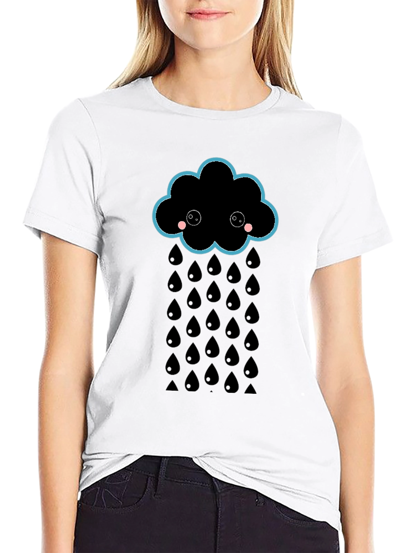 Cute Rainy Cloud Black T-Shirt