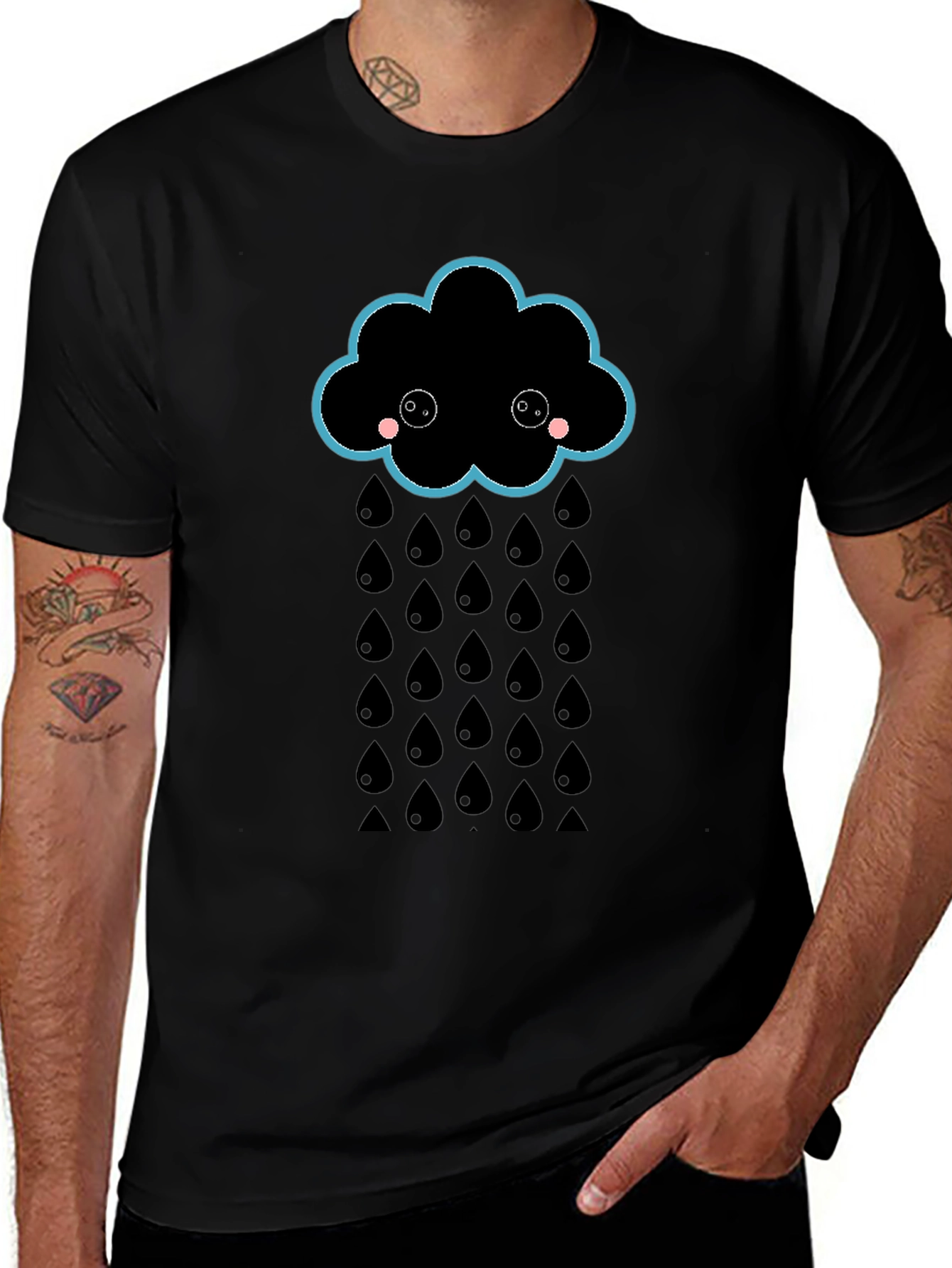 Cute Rainy Cloud Black T-Shirt