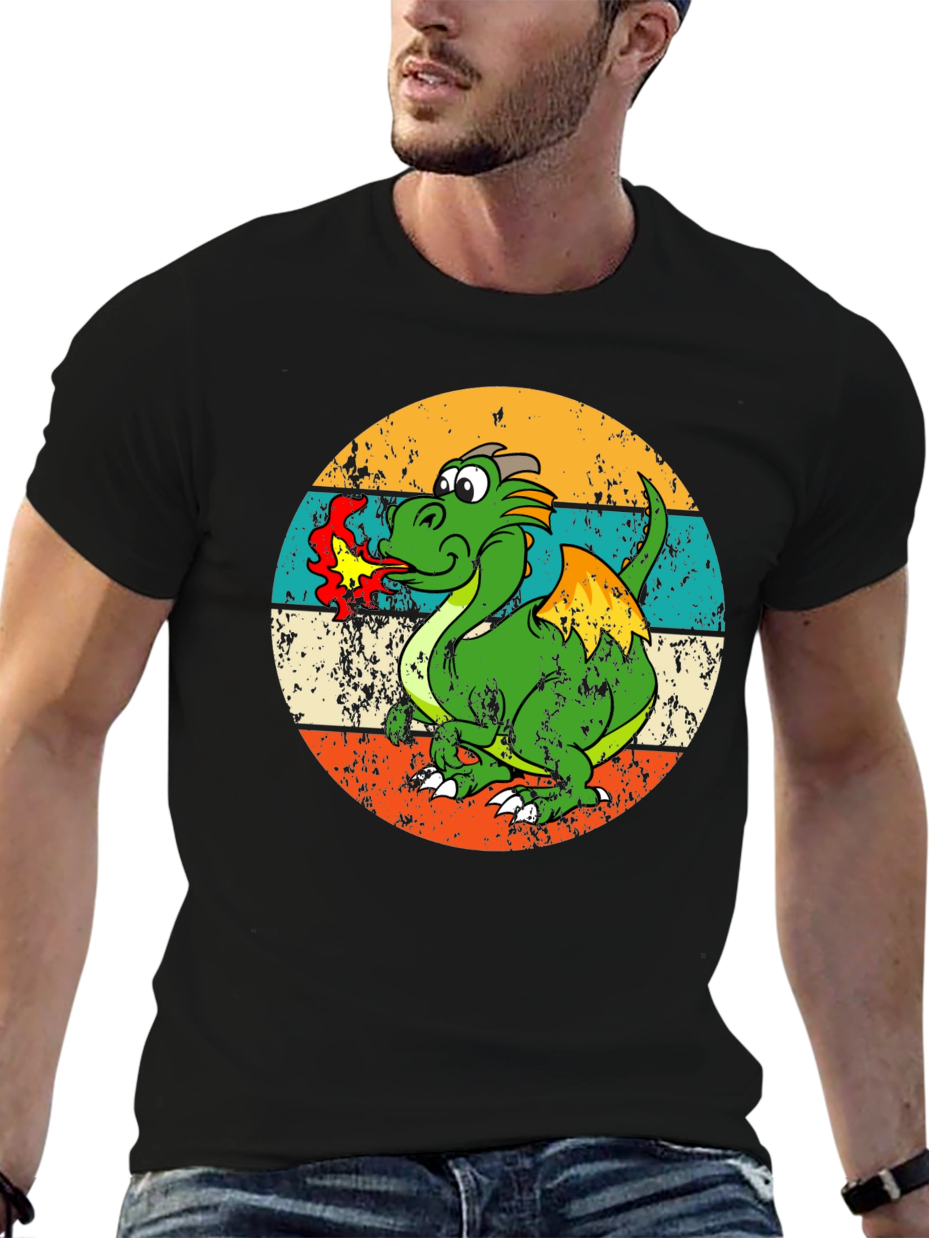 Retro Dragon Graphic Tee - Mens Black T-Shirt
