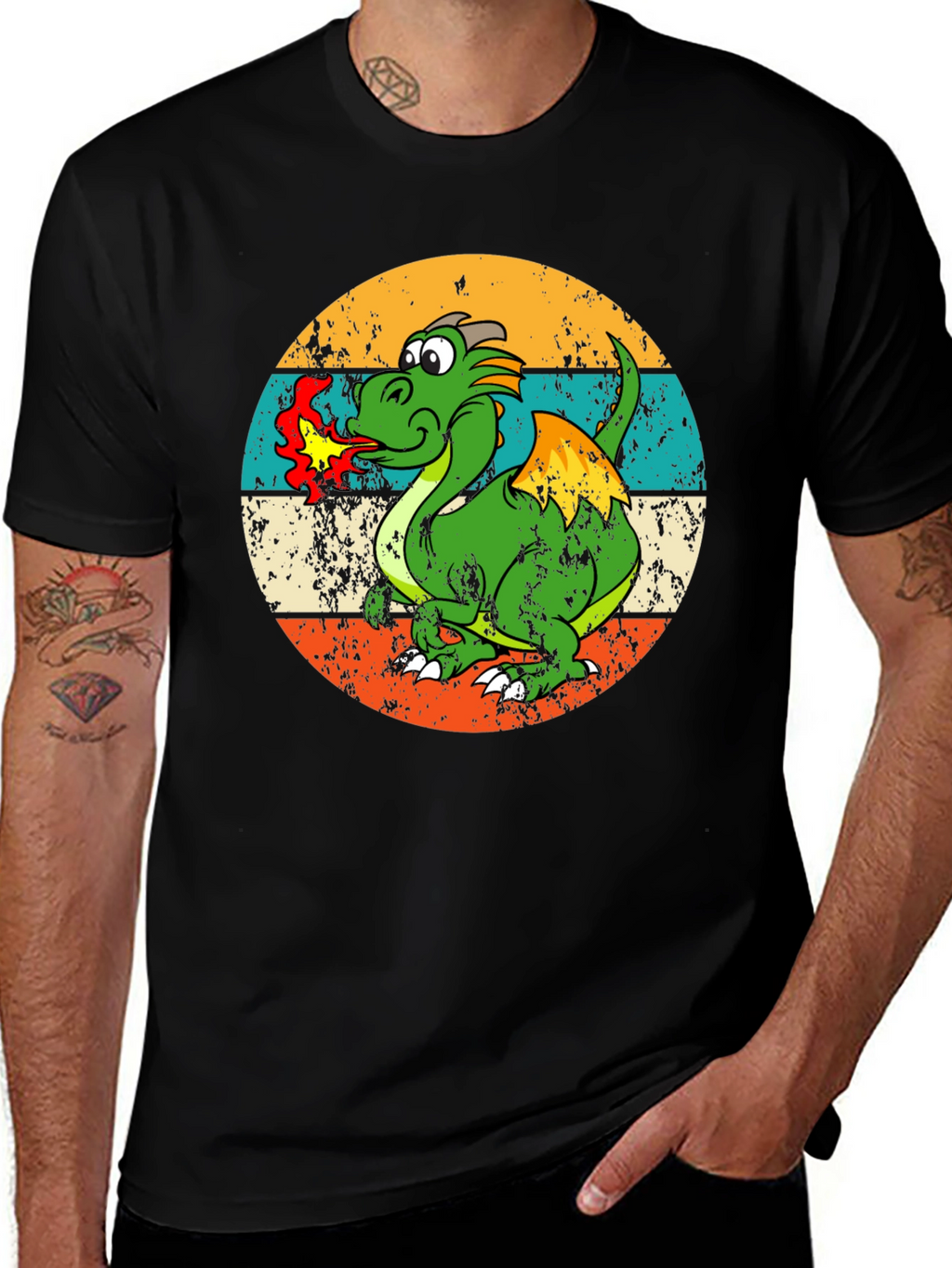 Retro Dragon Graphic Tee - Mens Black T-Shirt