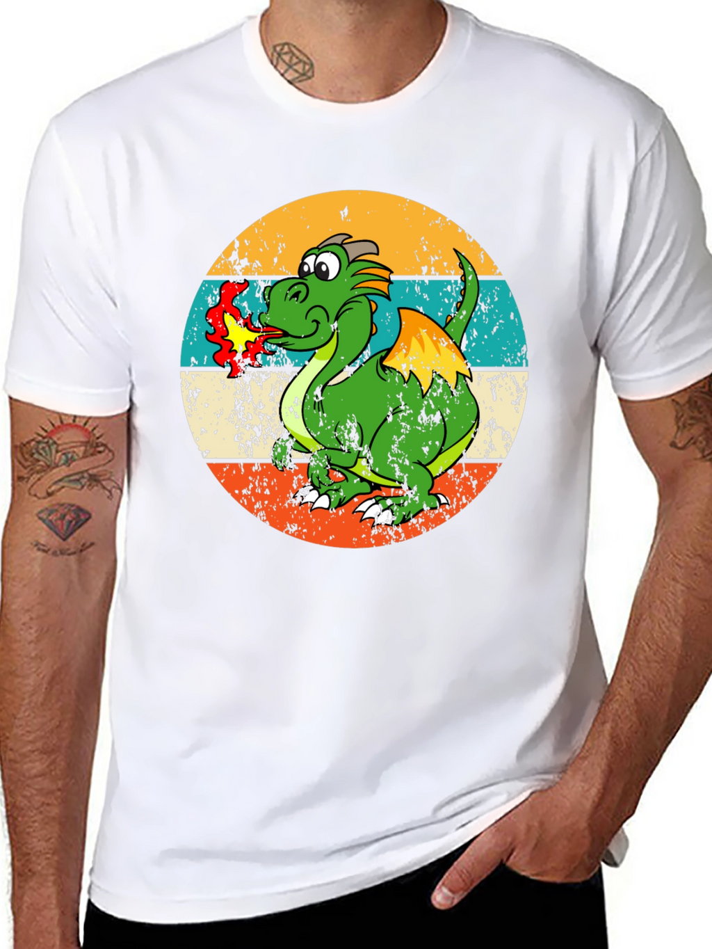 Retro Dragon Graphic Tee - Mens Black T-Shirt
