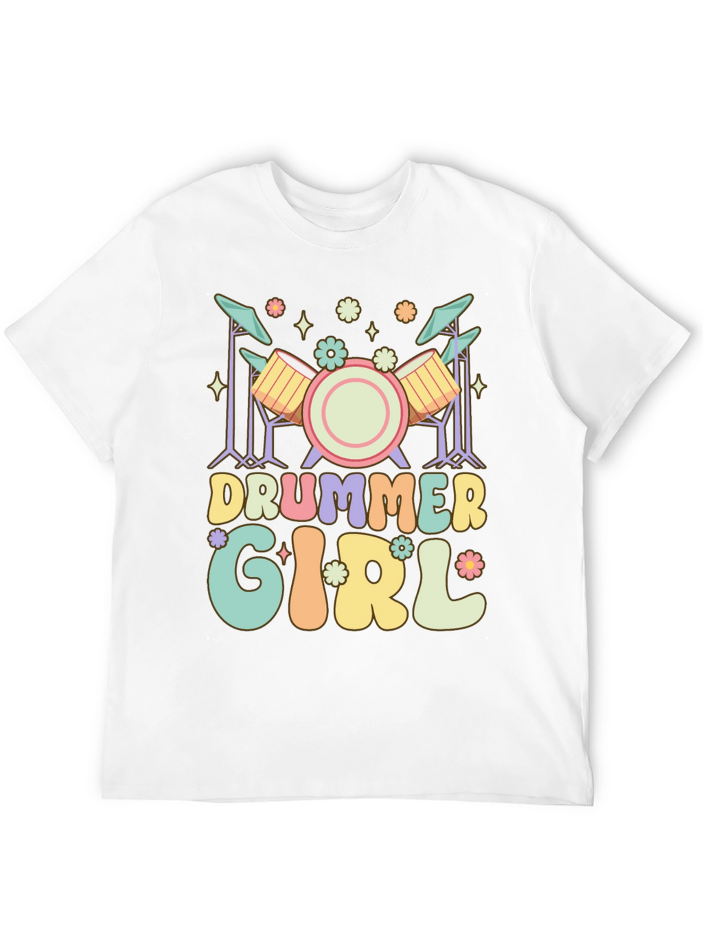Drummer Girl Graphic Tee - Black Casual T-Shirt