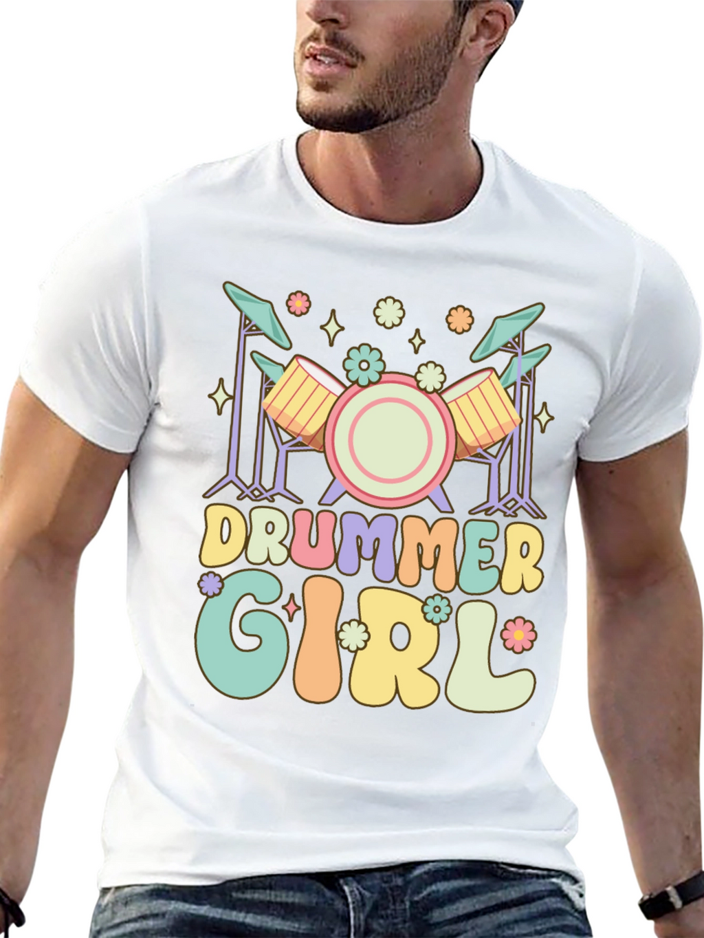 Drummer Girl Graphic Tee - Black Casual T-Shirt