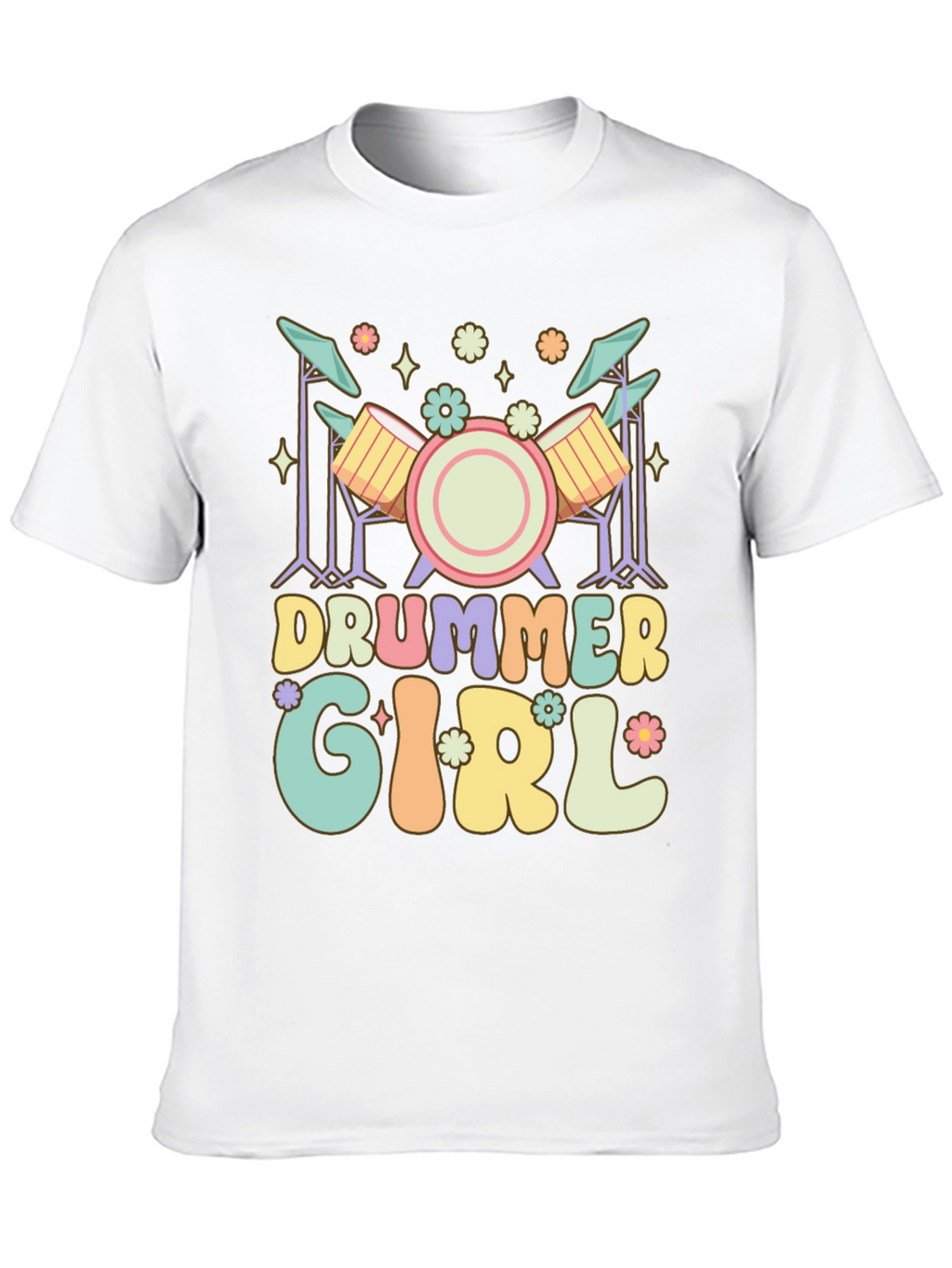 Drummer Girl Graphic Tee - Black Casual T-Shirt