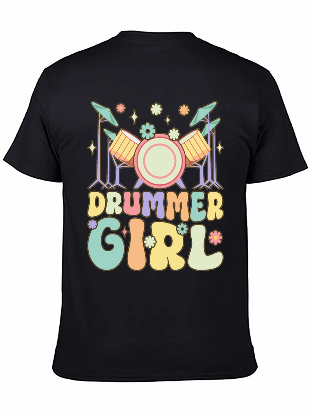 Drummer Girl Graphic Tee - Black Casual T-Shirt