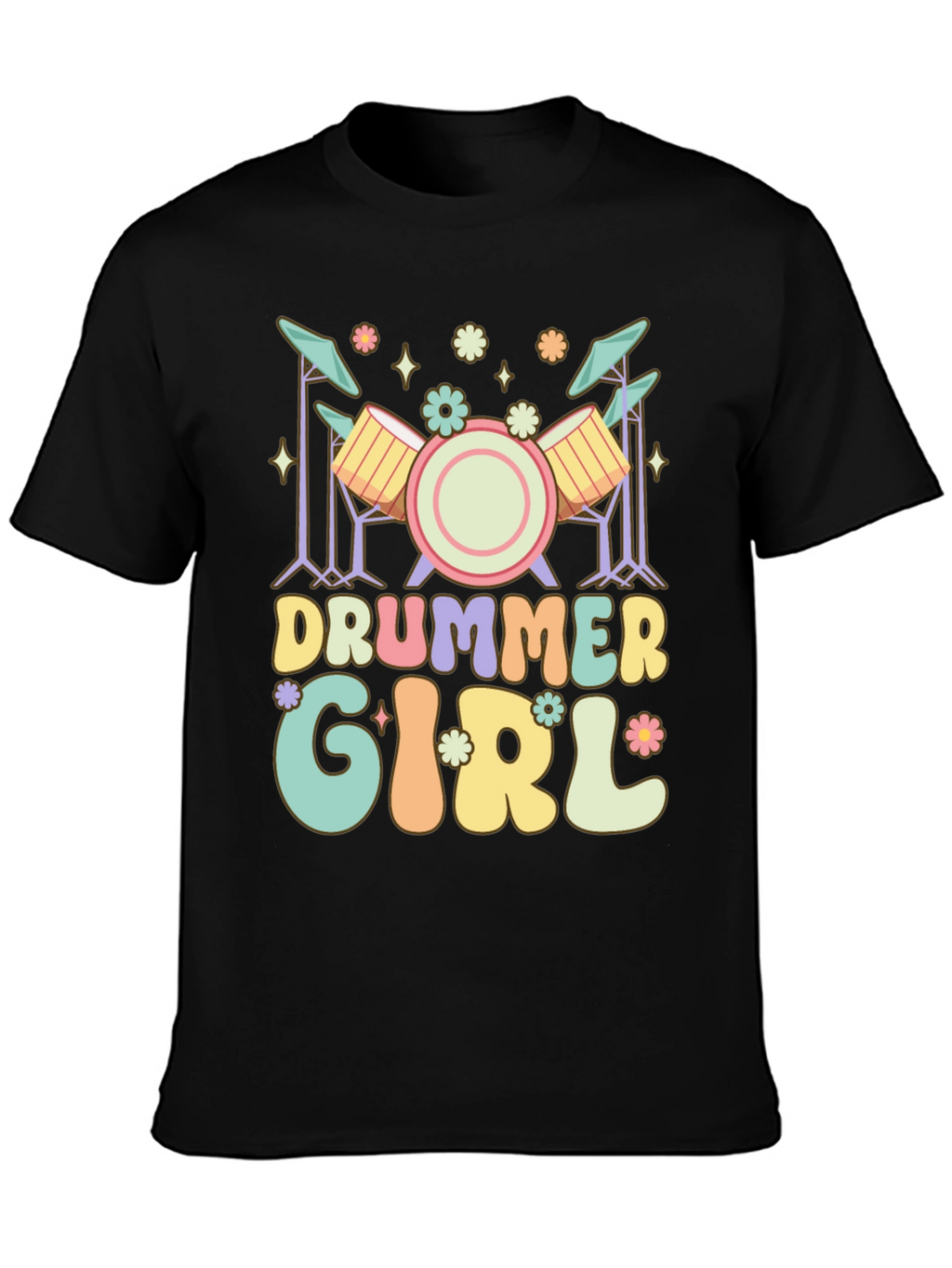 Drummer Girl Graphic Tee - Black Casual T-Shirt