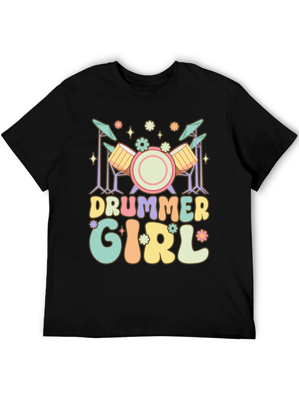 Drummer Girl Graphic Tee - Black Casual T-Shirt