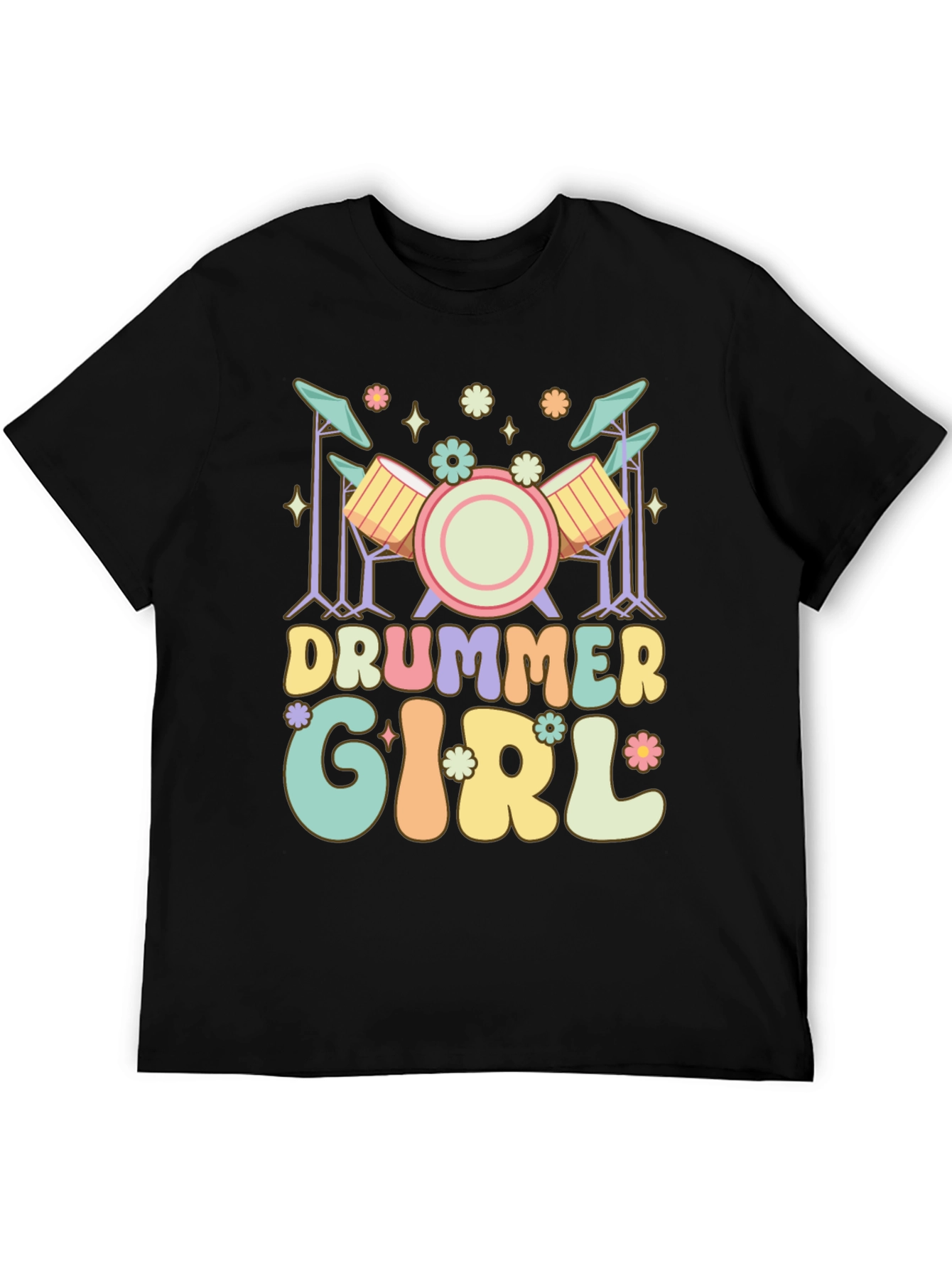 Drummer Girl Graphic Tee - Black Casual T-Shirt