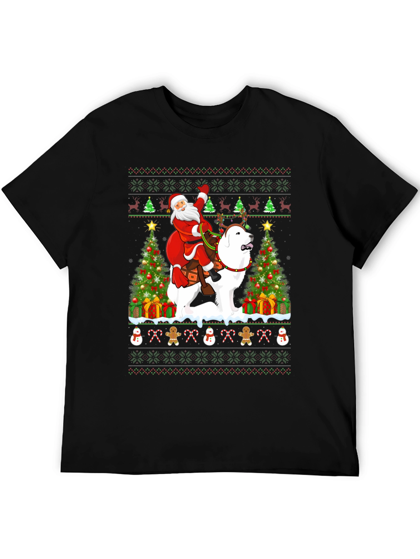 Santa Riding Dog Ugly Christmas T-Shirt