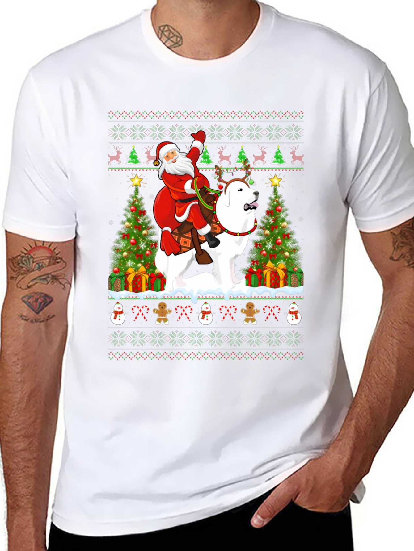 Santa Riding Dog Ugly Christmas T-Shirt