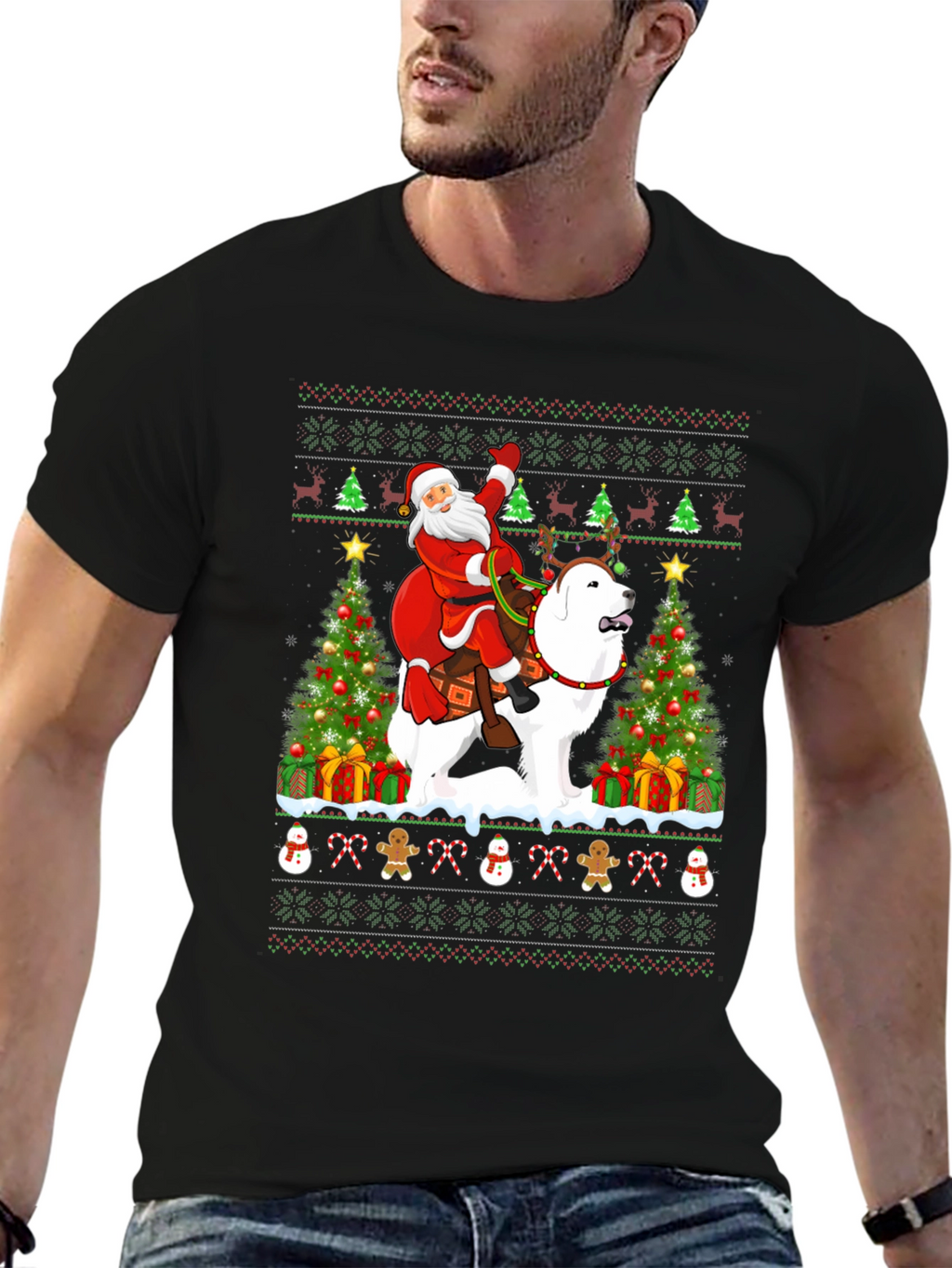 Santa Riding Dog Ugly Christmas T-Shirt