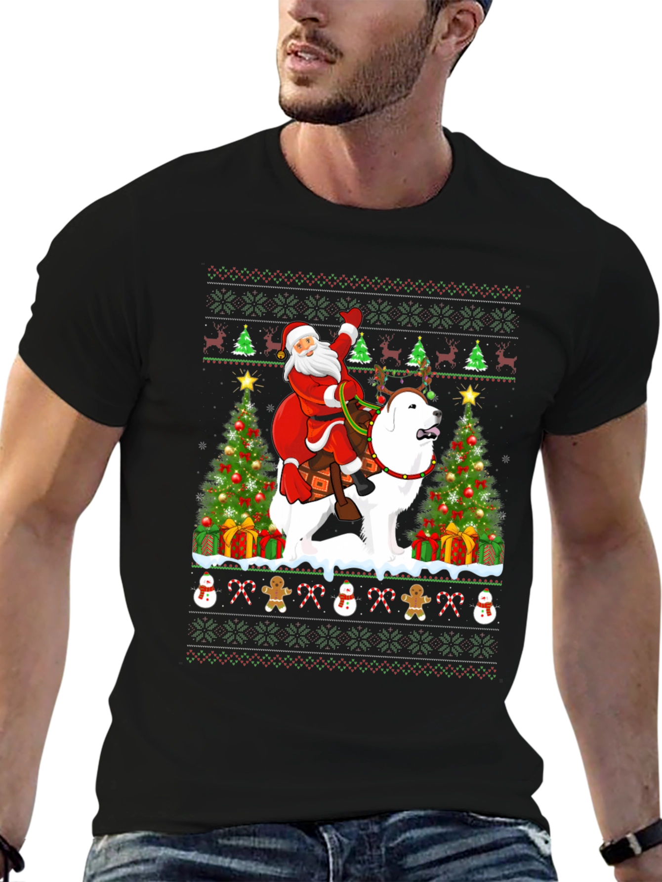 Santa Riding Dog Ugly Christmas T-Shirt
