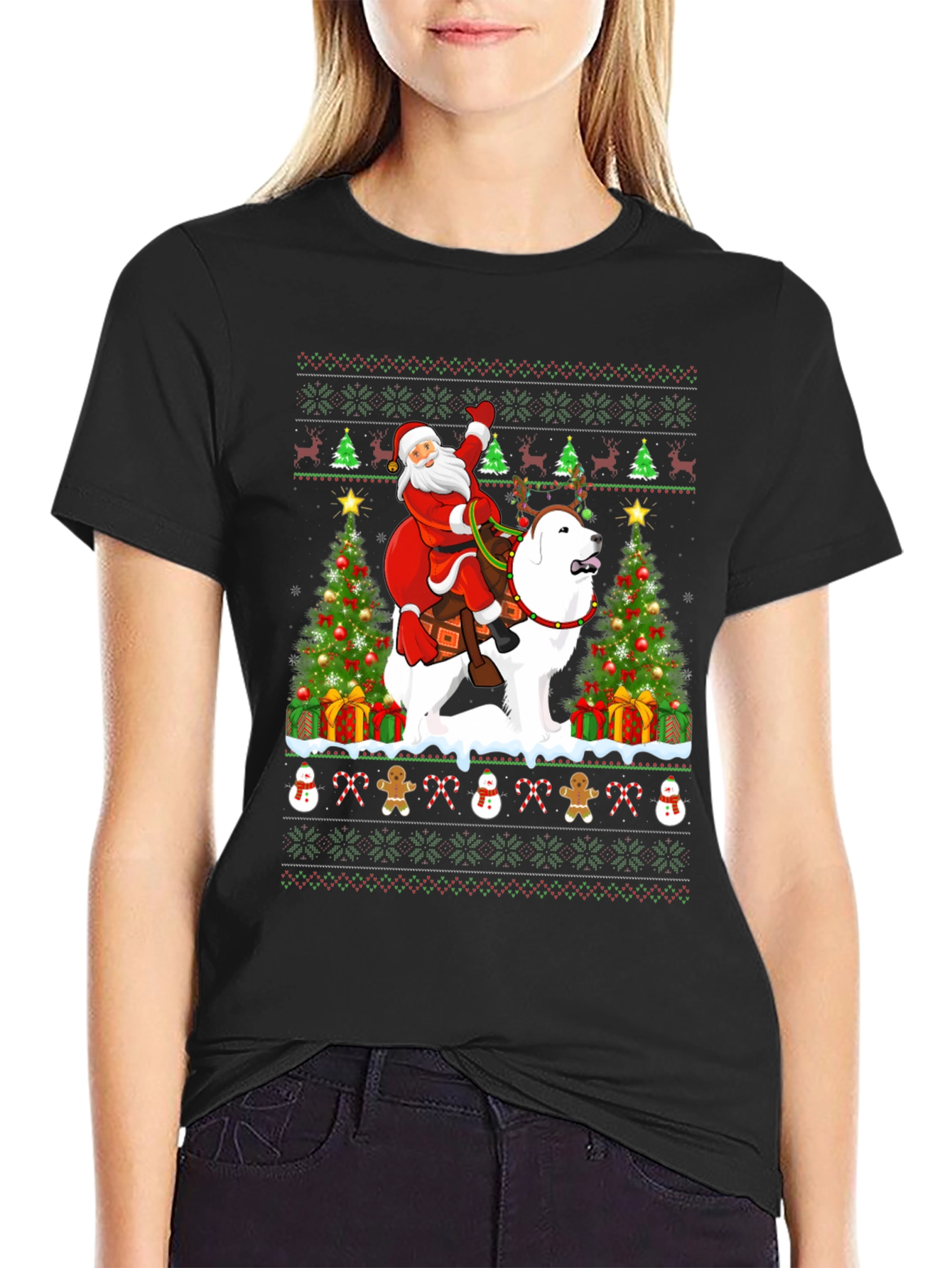 Santa Riding Dog Ugly Christmas T-Shirt
