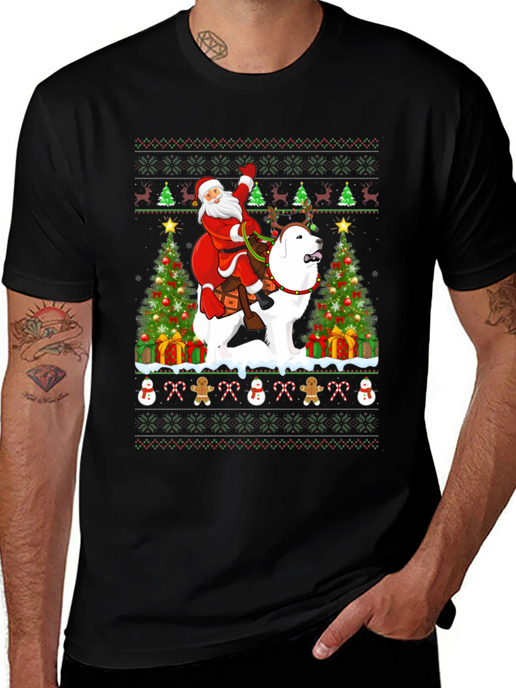 Santa Riding Dog Ugly Christmas T-Shirt