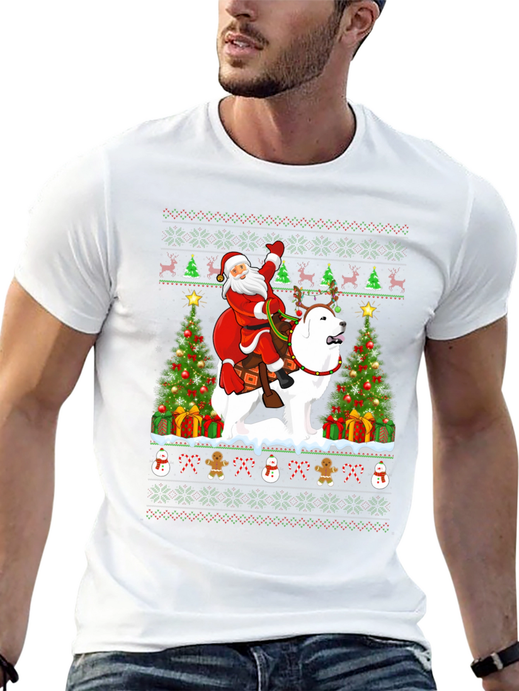 Santa Riding Dog Ugly Christmas T-Shirt