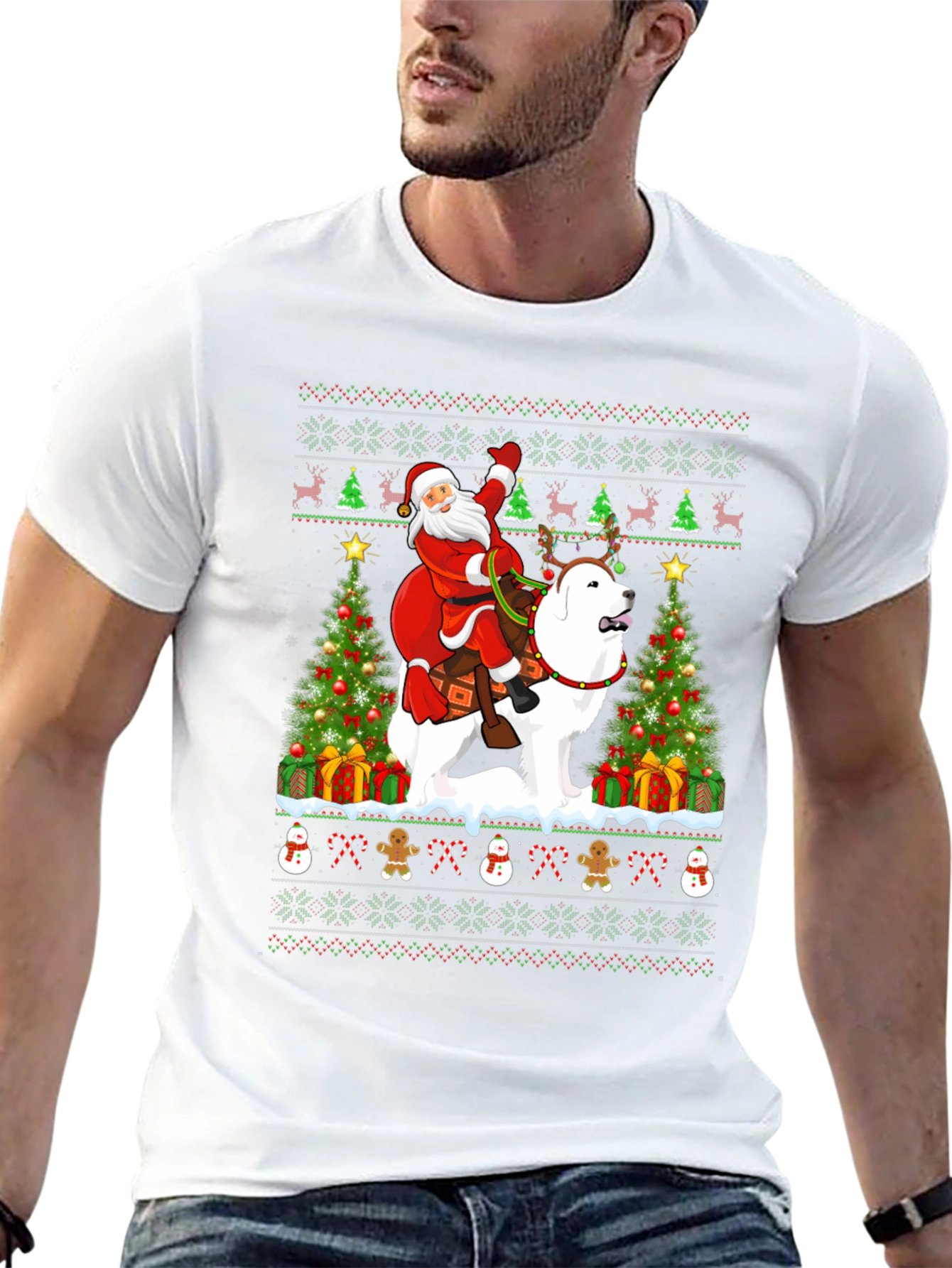 Santa Riding Dog Ugly Christmas T-Shirt