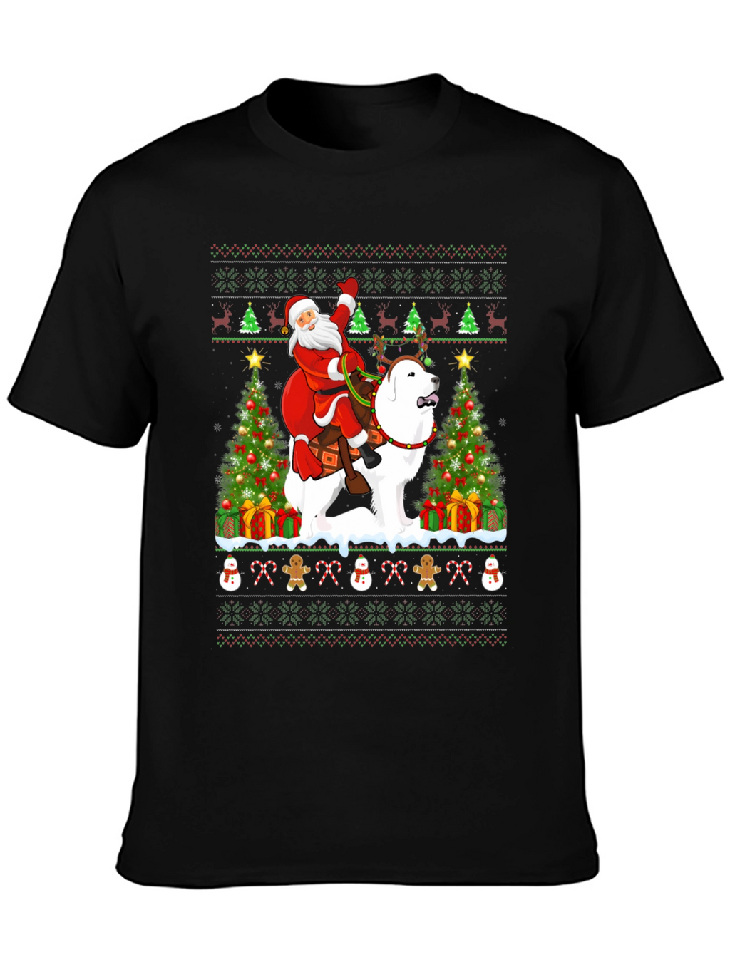 Santa Riding Dog Ugly Christmas T-Shirt