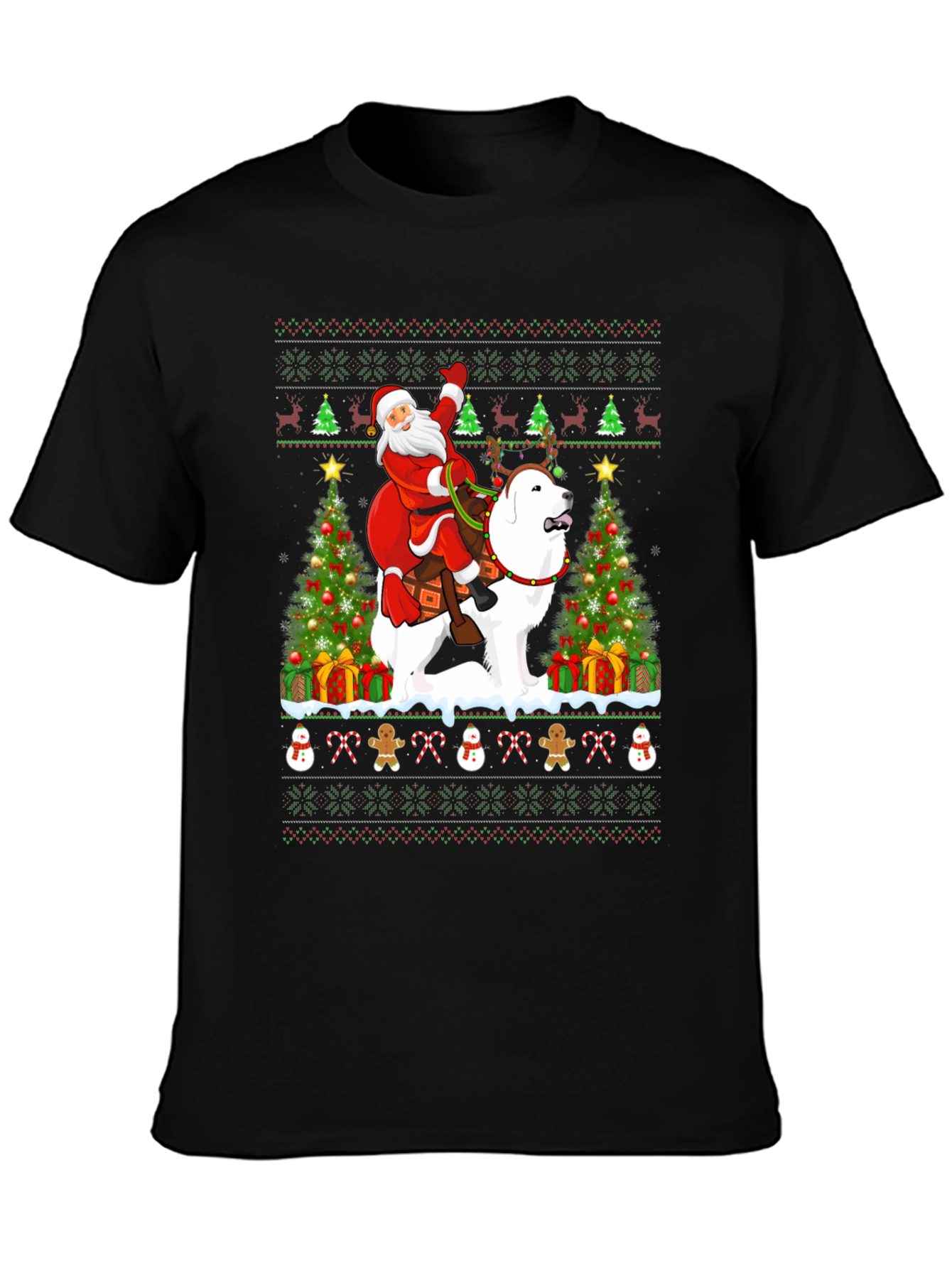 Santa Riding Dog Ugly Christmas T-Shirt