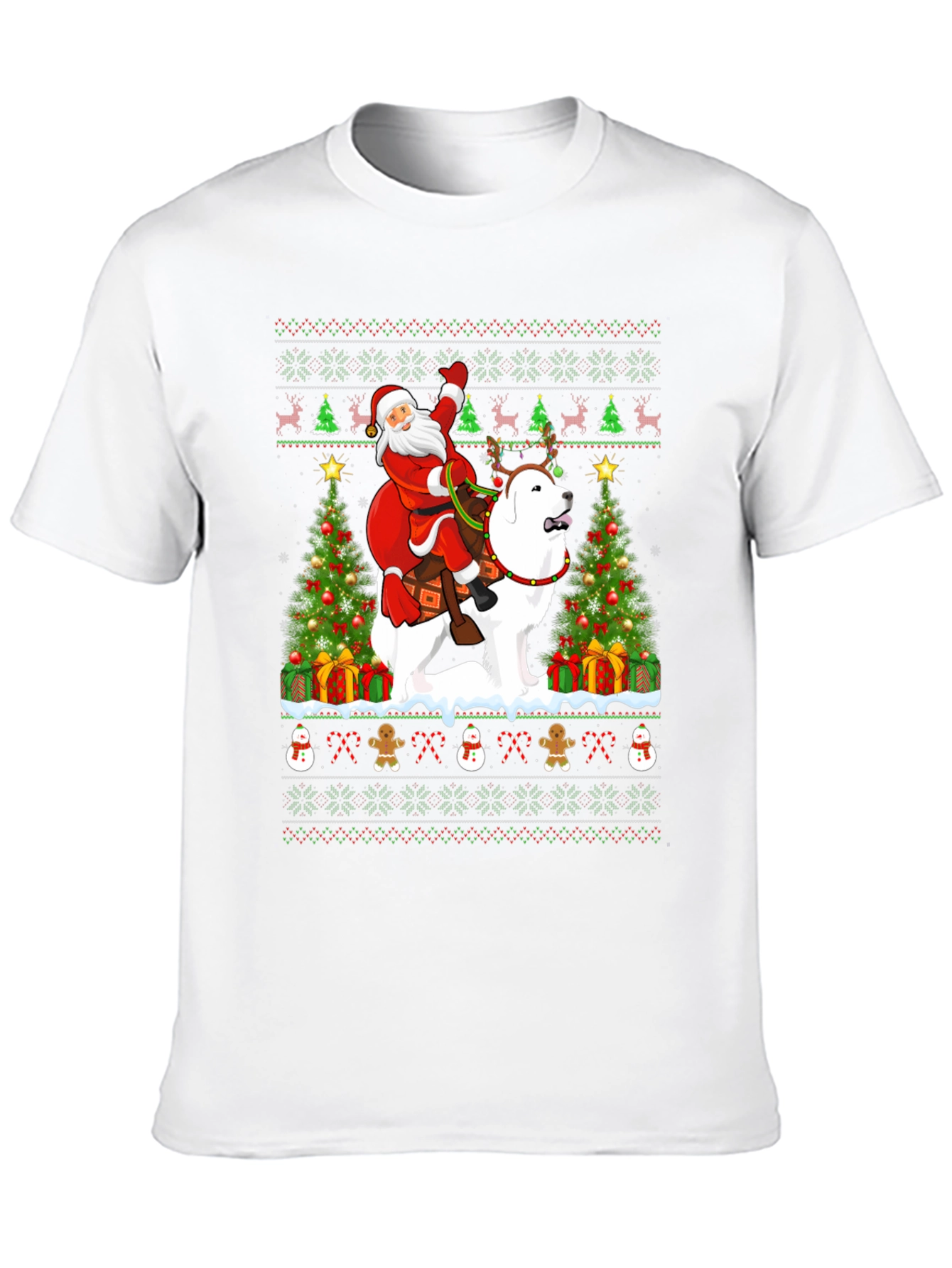 Santa Riding Dog Ugly Christmas T-Shirt