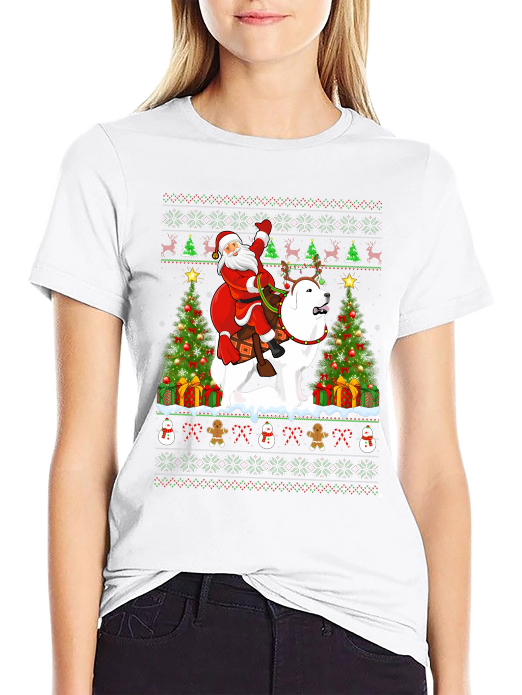 Santa Riding Dog Ugly Christmas T-Shirt