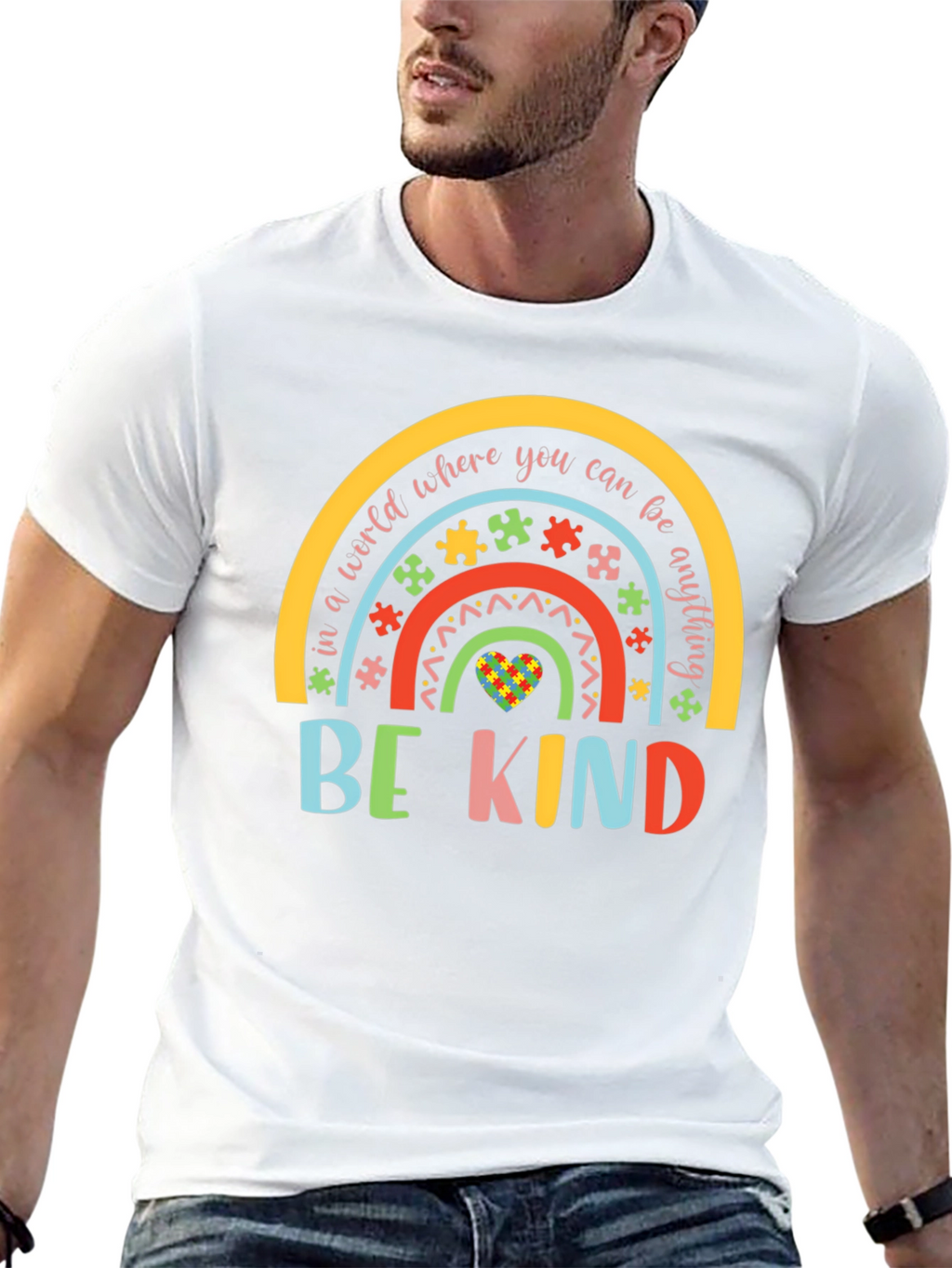 Be Kind Autism Awareness Rainbow Graphic T-Shirt