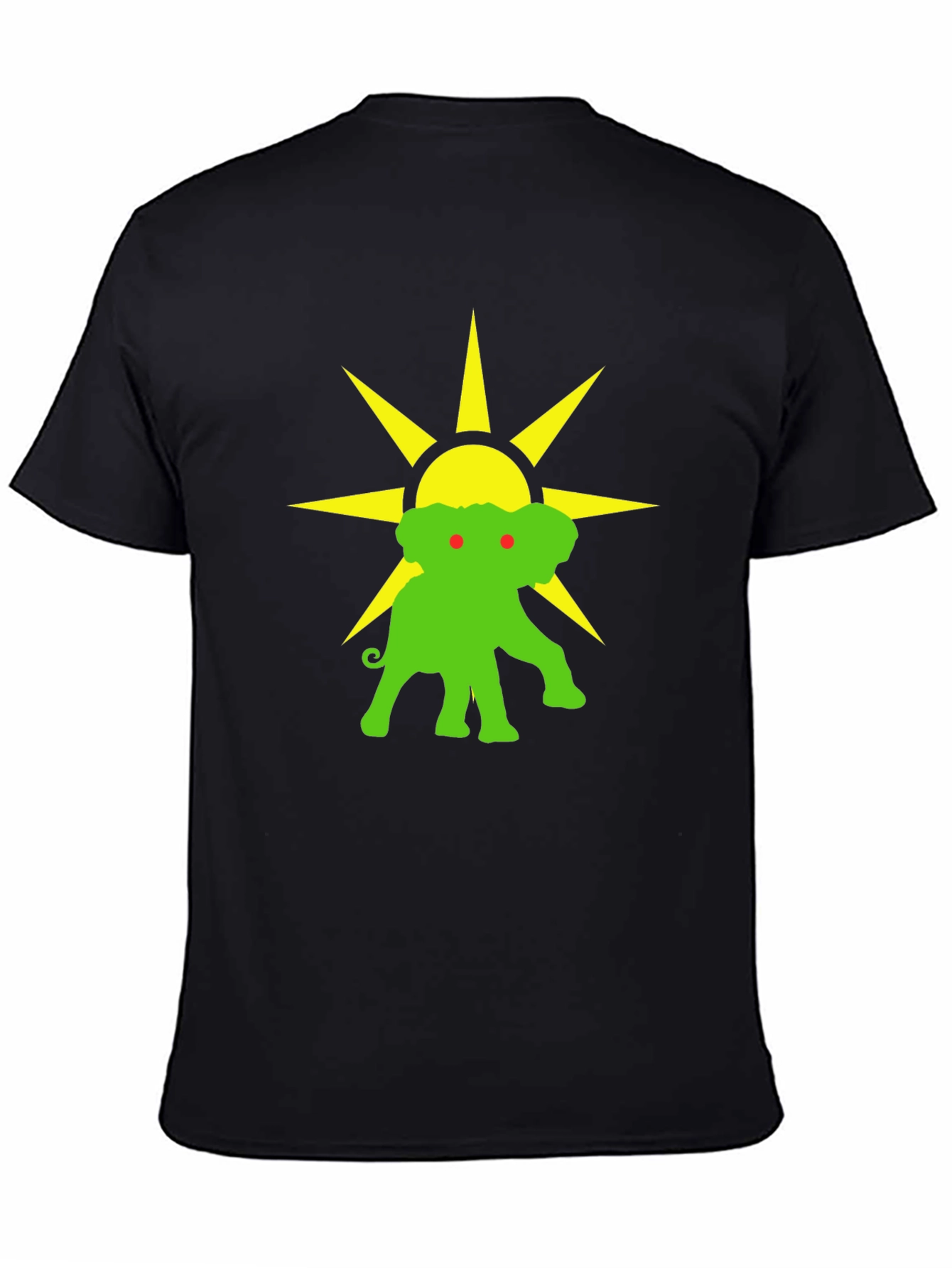 Elephant Sun Graphic Tee - Black Cotton T-Shirt