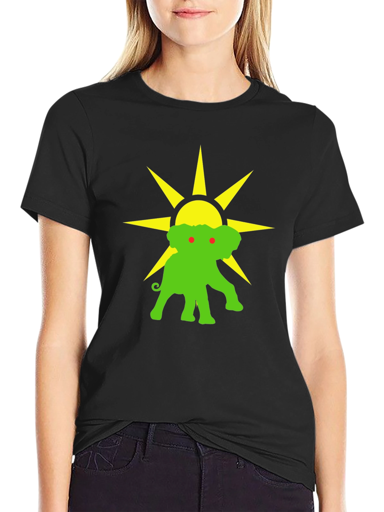 Elephant Sun Graphic Tee - Black Cotton T-Shirt