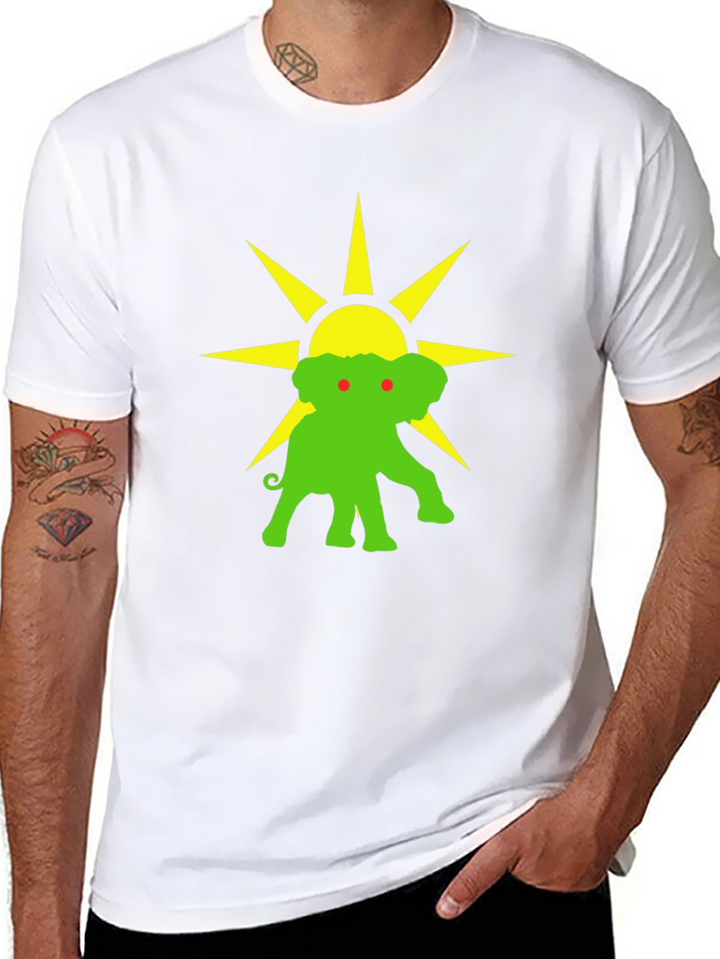 Elephant Sun Graphic Tee - Black Cotton T-Shirt