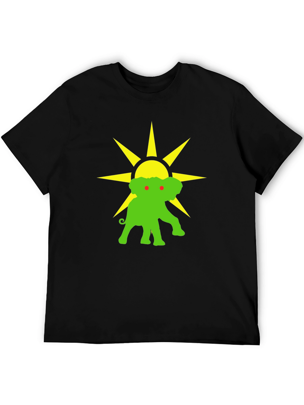Elephant Sun Graphic Tee - Black Cotton T-Shirt
