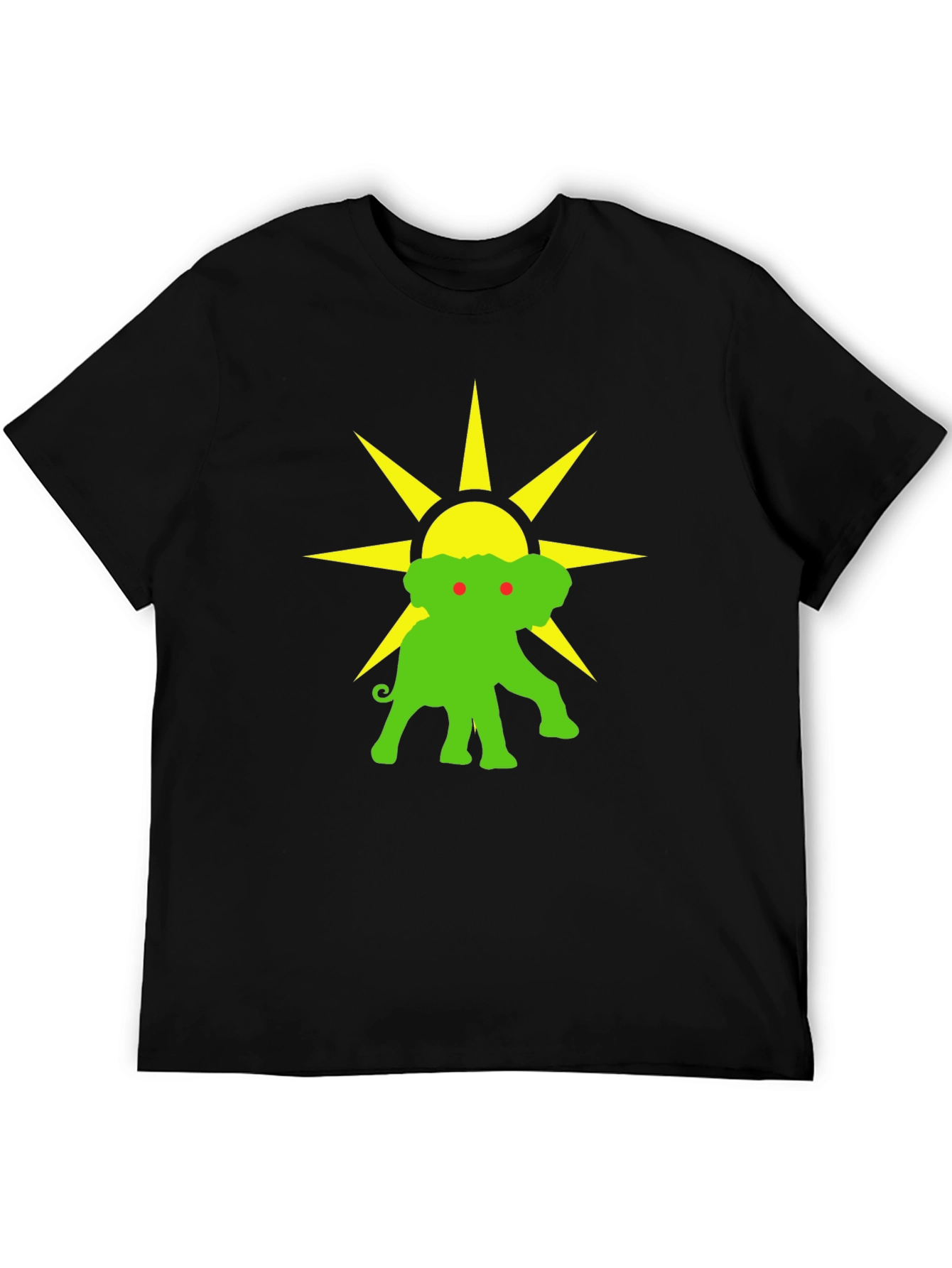 Elephant Sun Graphic Tee - Black Cotton T-Shirt