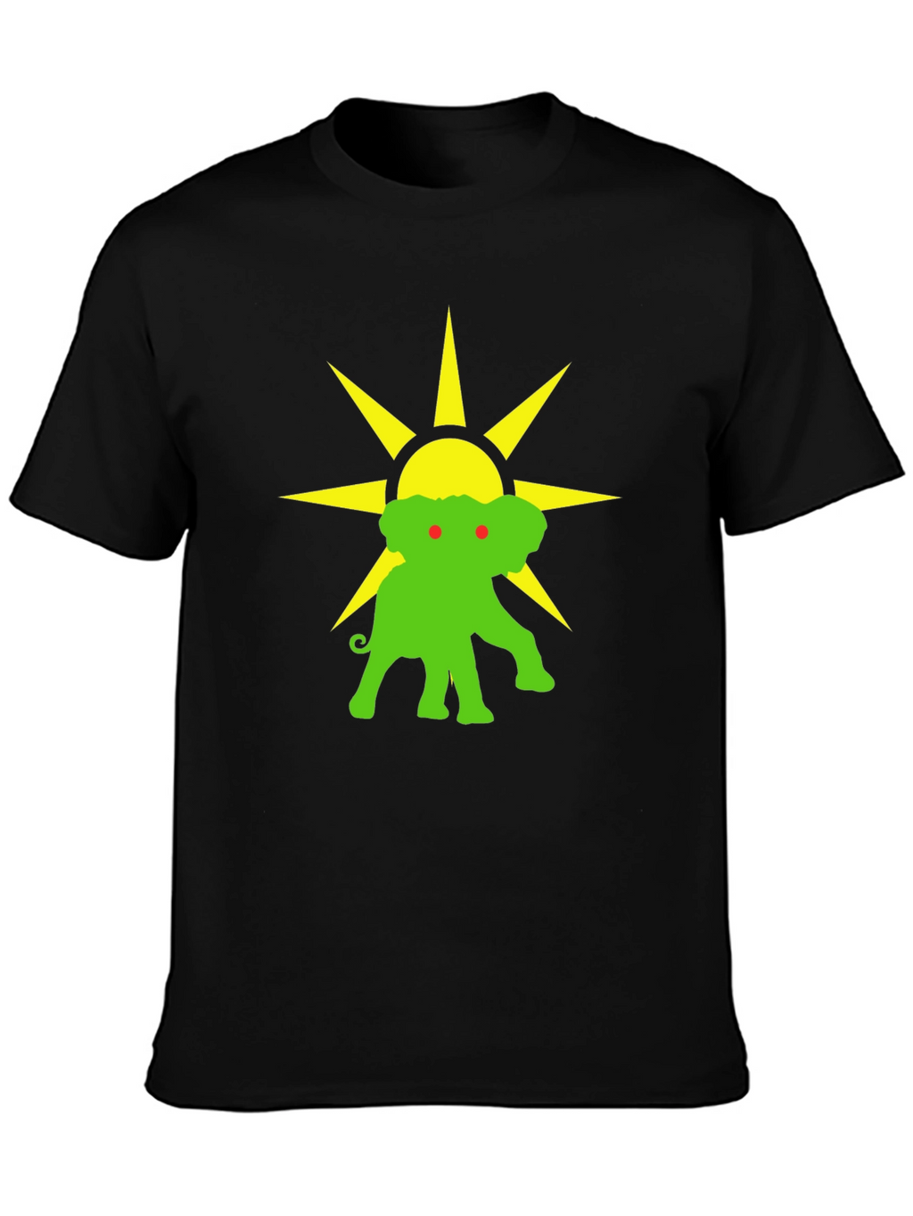 Elephant Sun Graphic Tee - Black Cotton T-Shirt