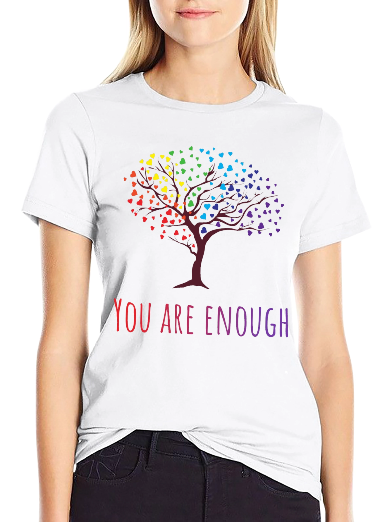 Rainbow Heart Tree Graphic Tee - You Are Enough