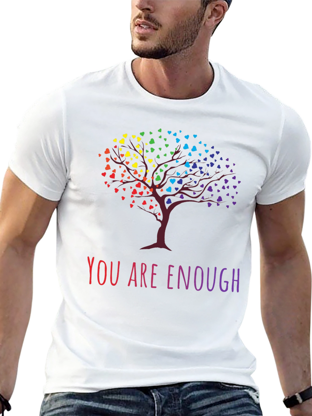Rainbow Heart Tree Graphic Tee - You Are Enough