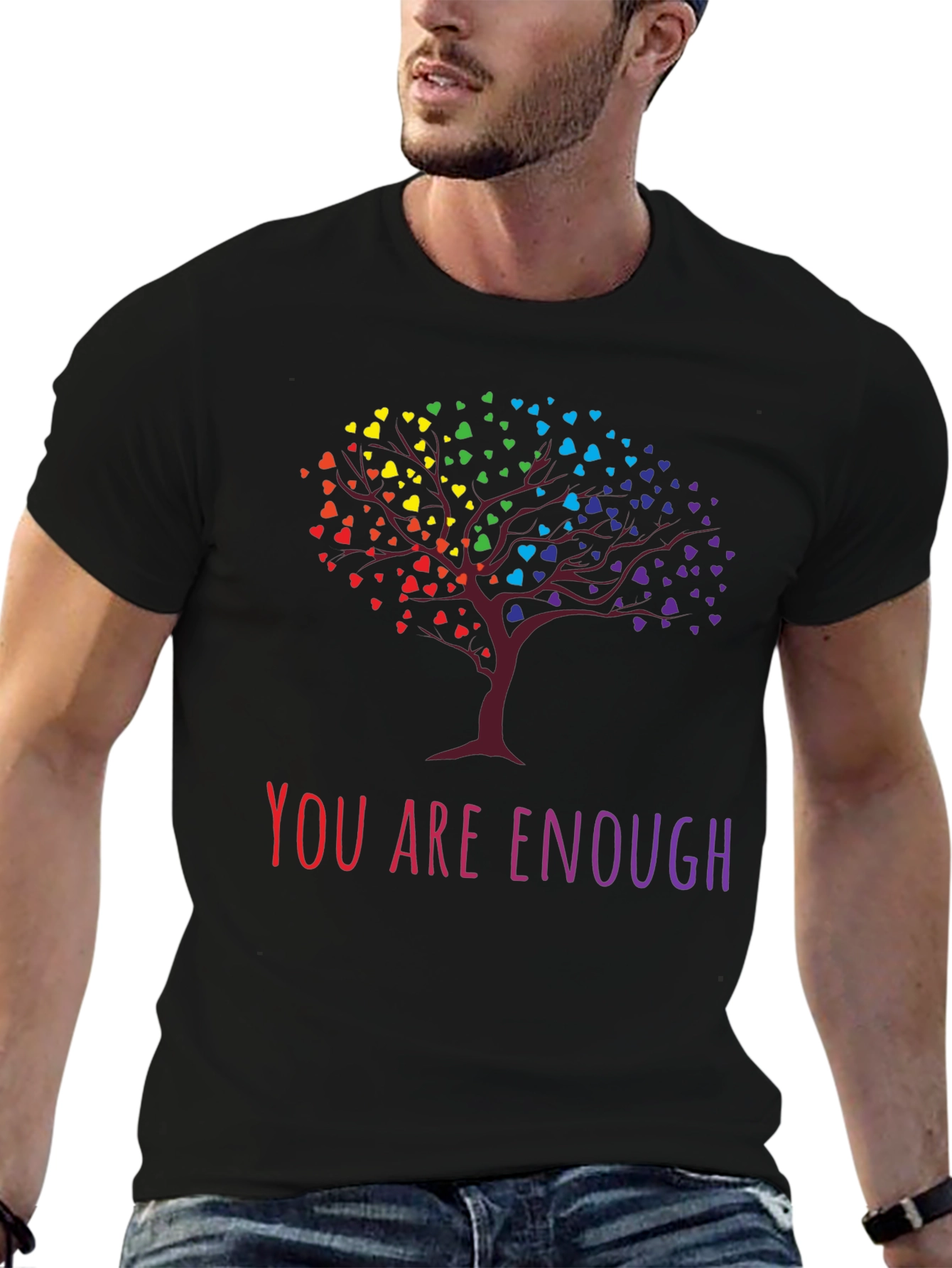 Rainbow Heart Tree Graphic Tee - You Are Enough