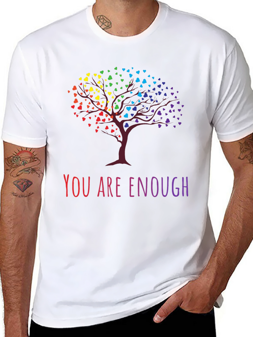 Rainbow Heart Tree Graphic Tee - You Are Enough
