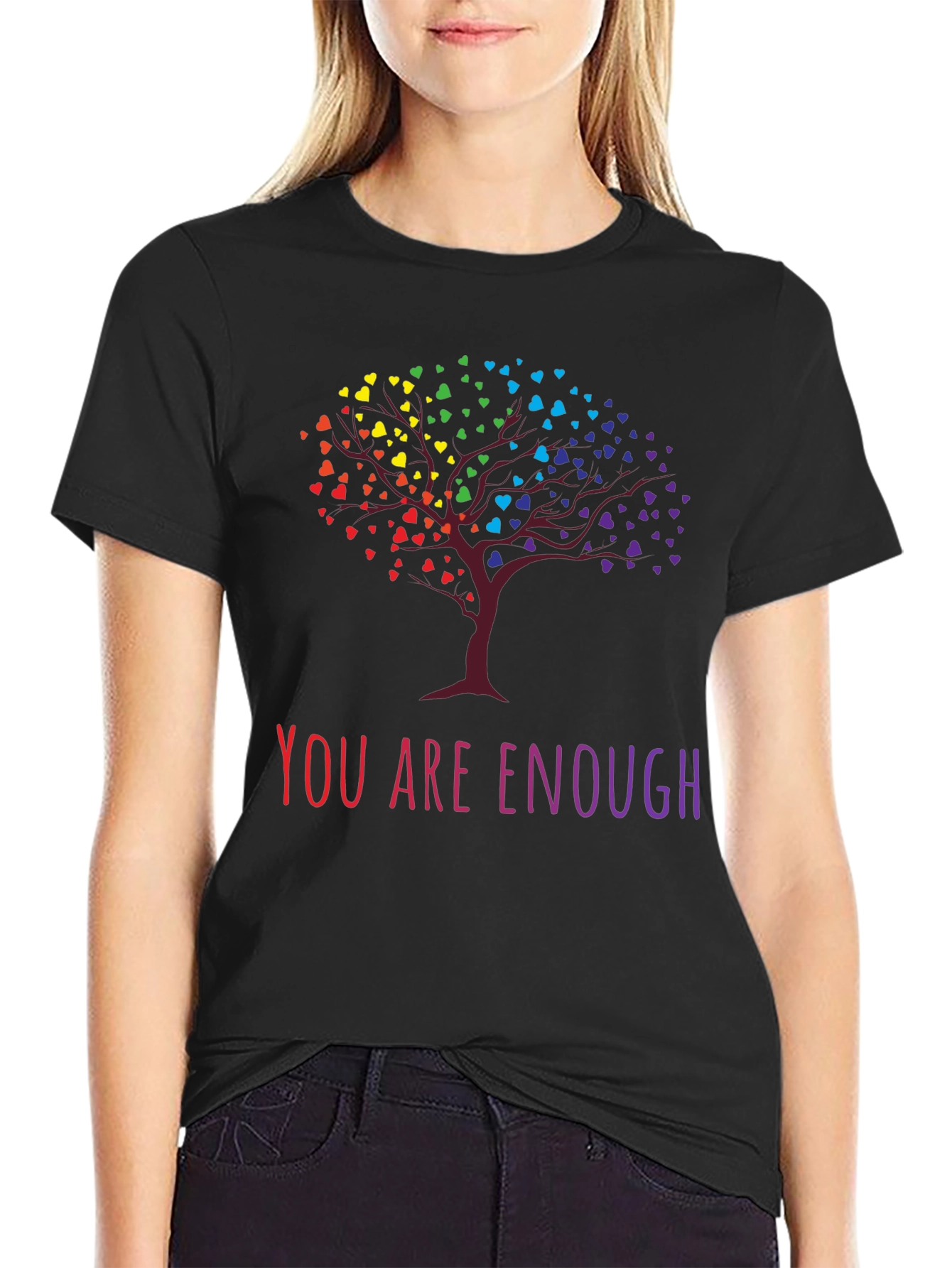 Rainbow Heart Tree Graphic Tee - You Are Enough