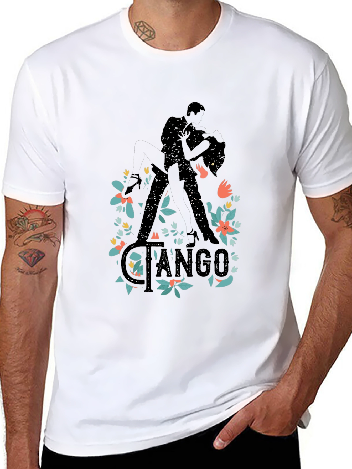 Tango Dance Silhouette Graphic T-Shirt - Black