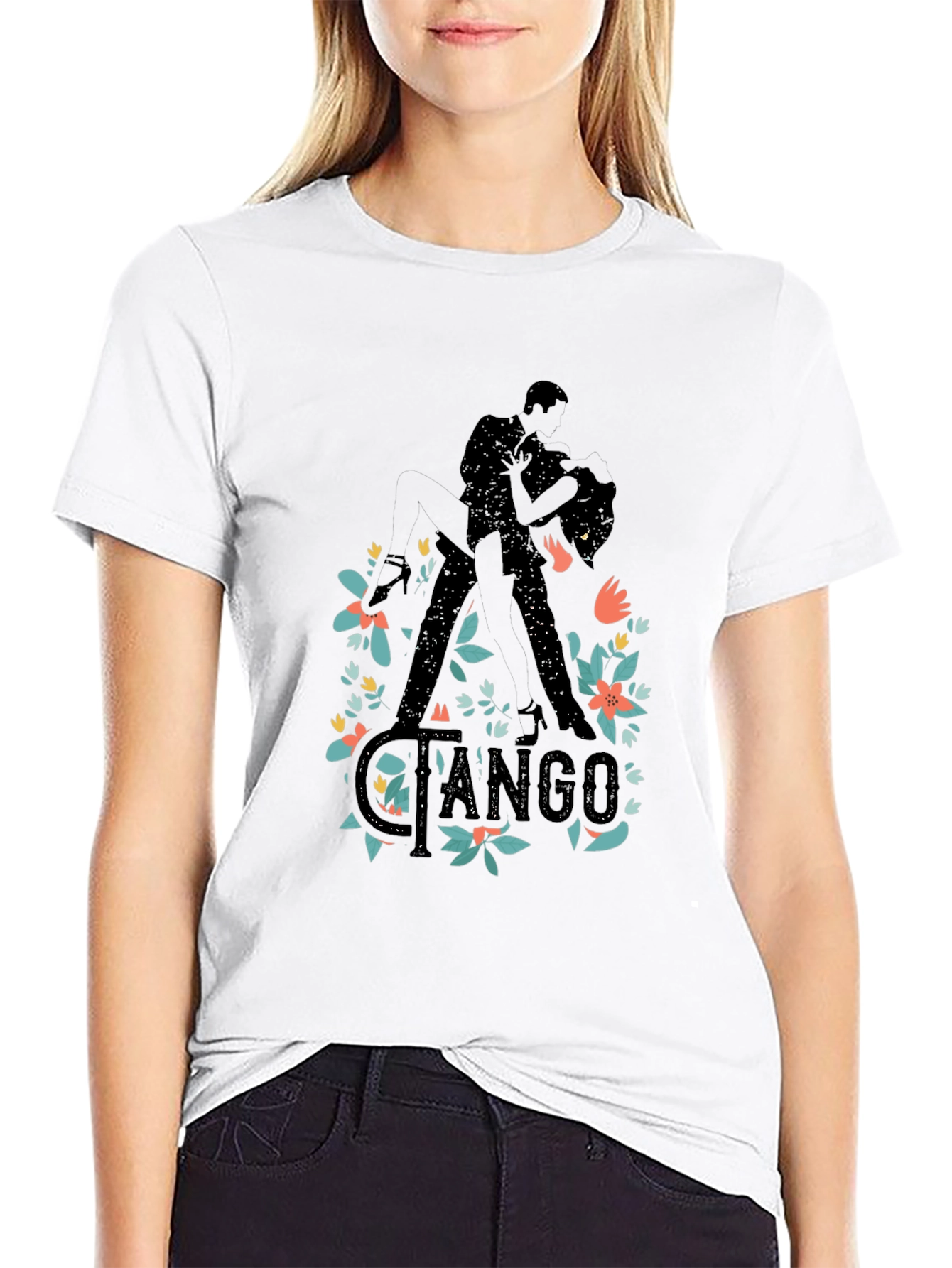 Tango Dance Silhouette Graphic T-Shirt - Black