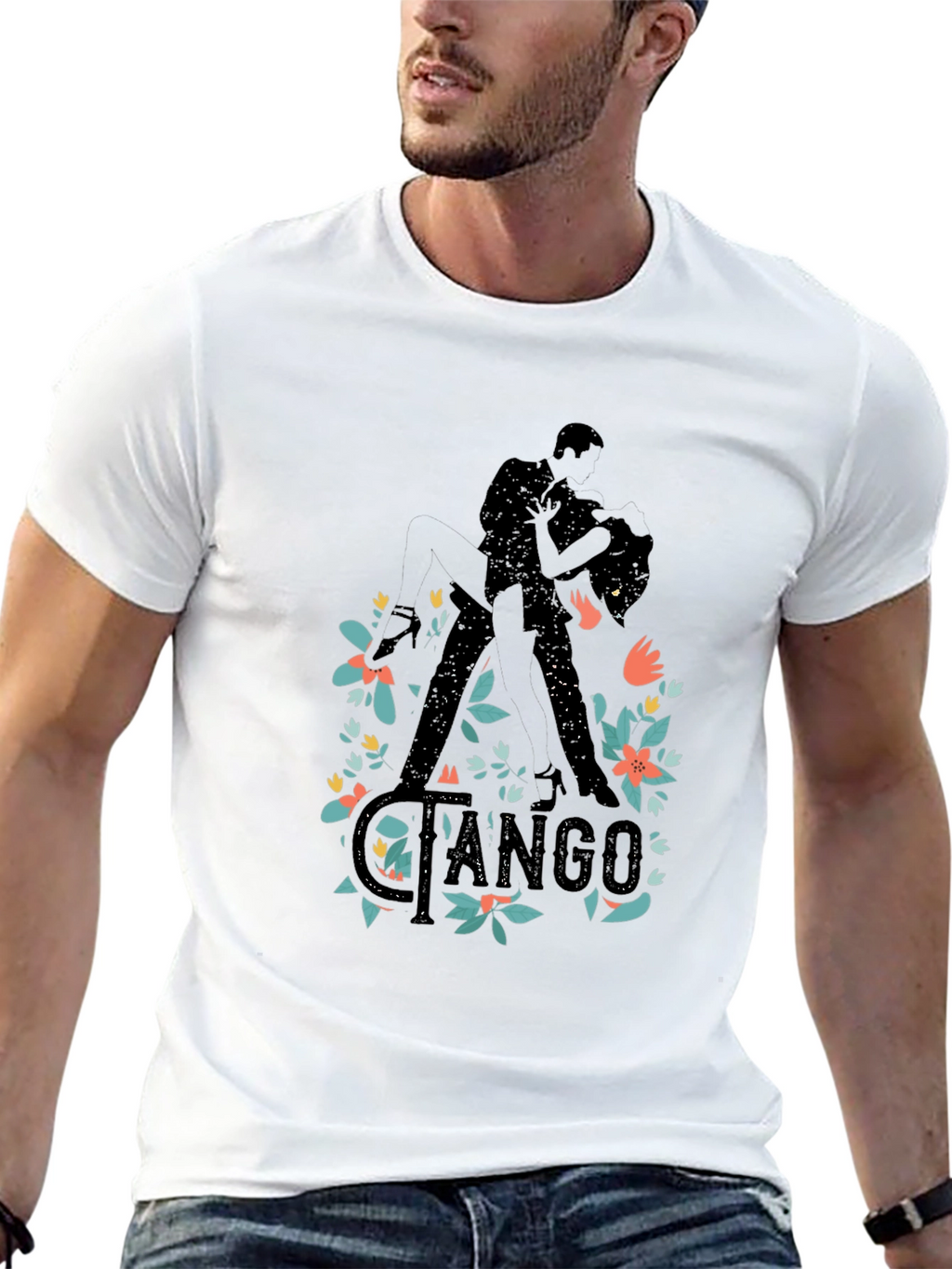 Tango Dance Silhouette Graphic T-Shirt - Black