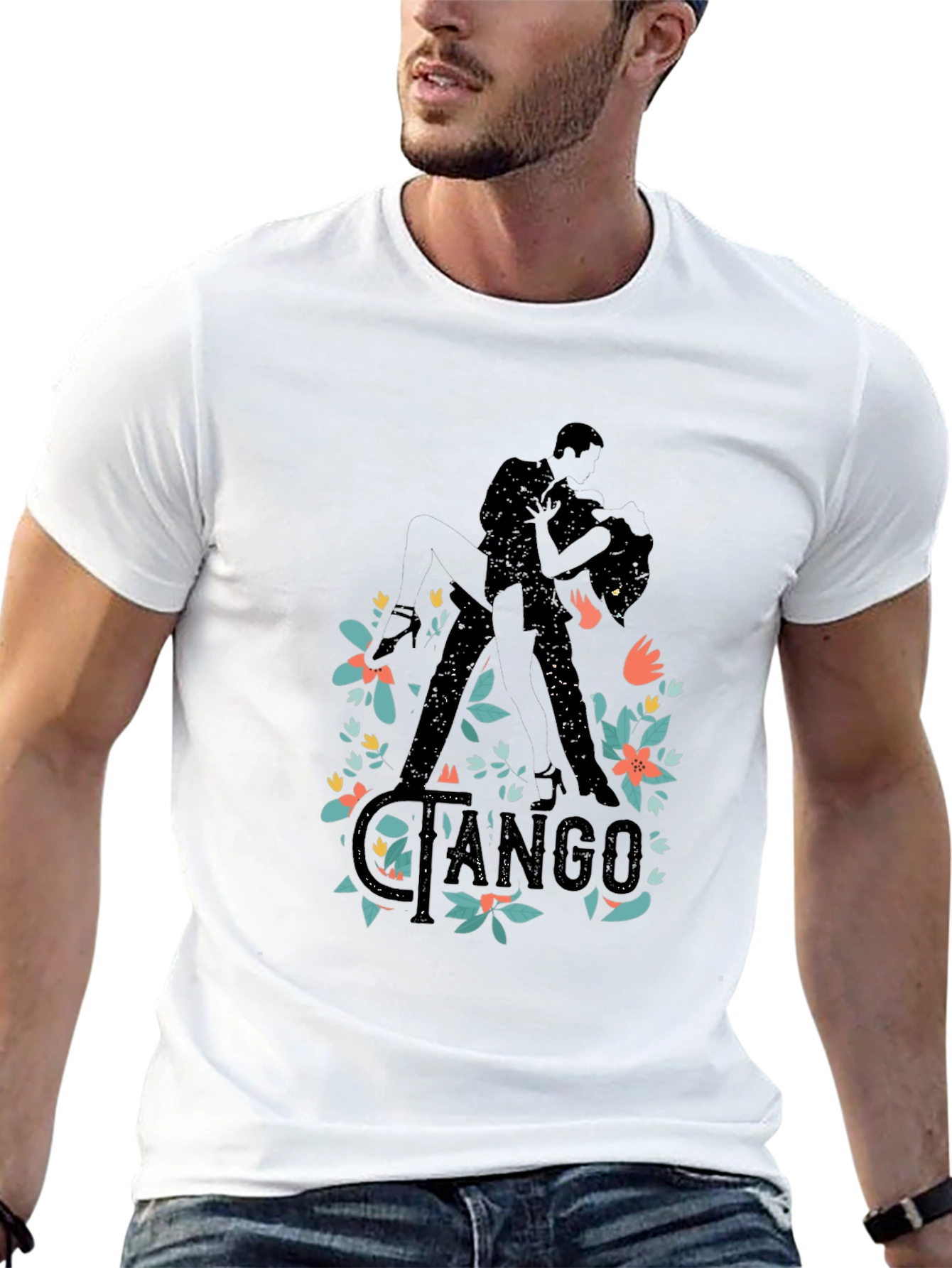 Tango Dance Silhouette Graphic T-Shirt - Black