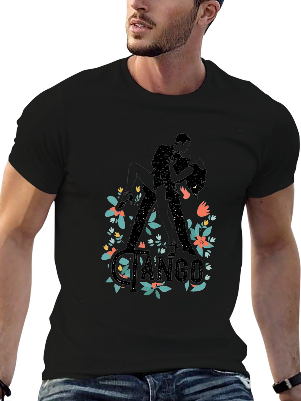 Tango Dance Silhouette Graphic T-Shirt - Black