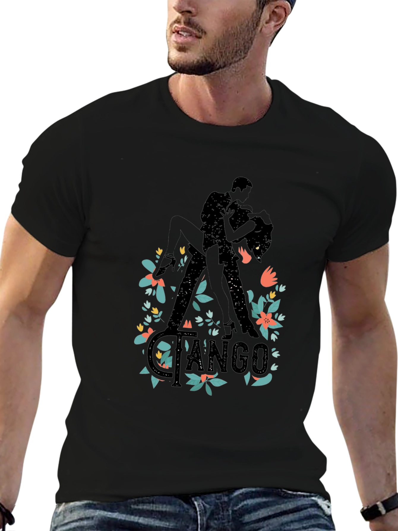 Tango Dance Silhouette Graphic T-Shirt - Black