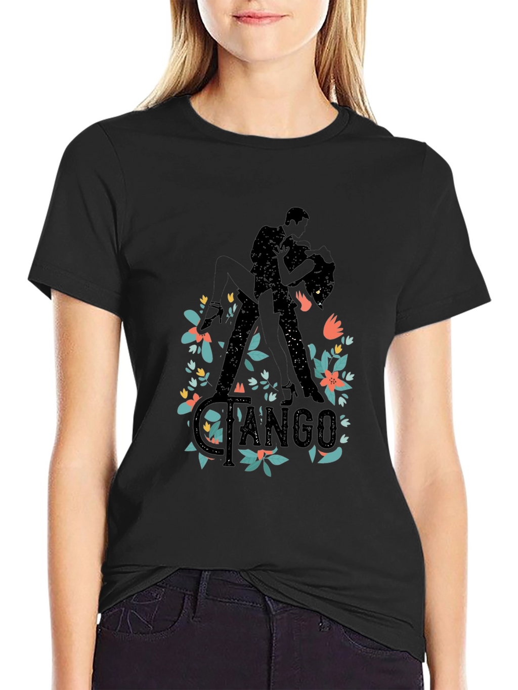 Tango Dance Silhouette Graphic T-Shirt - Black