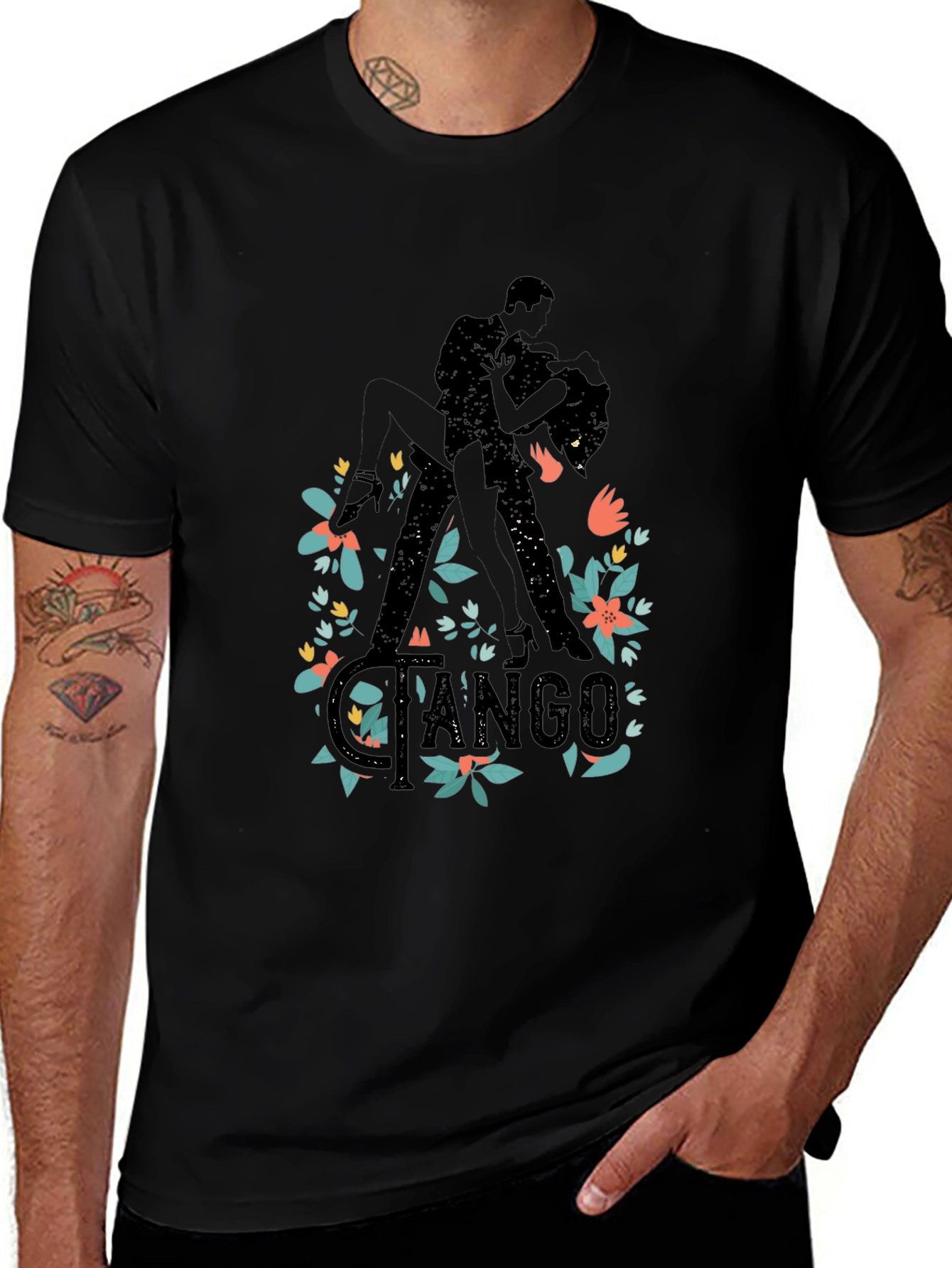 Tango Dance Silhouette Graphic T-Shirt - Black