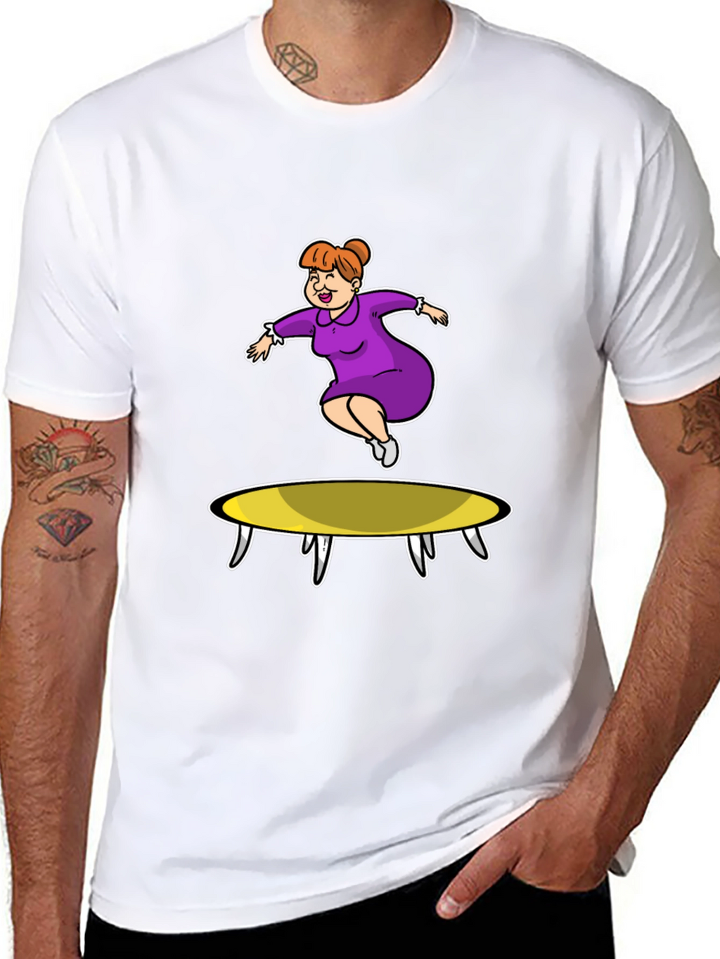 Cartoon Lady on Trampoline T-Shirt